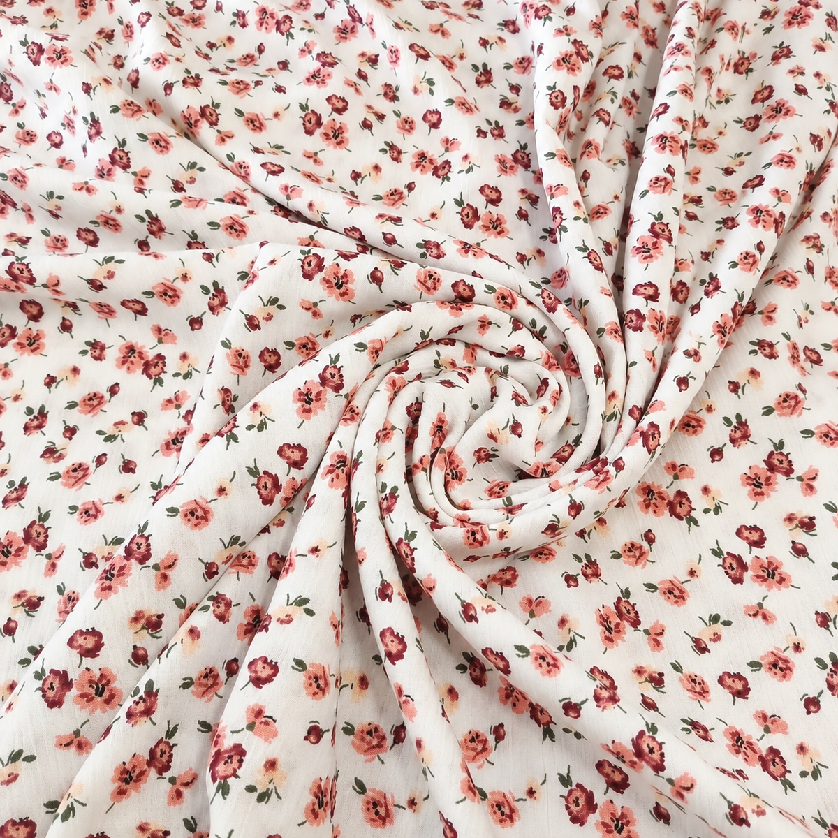 Pink & Burgundy Floral Print 100% Rayon Crepe Woven Fabric, 56” Wide