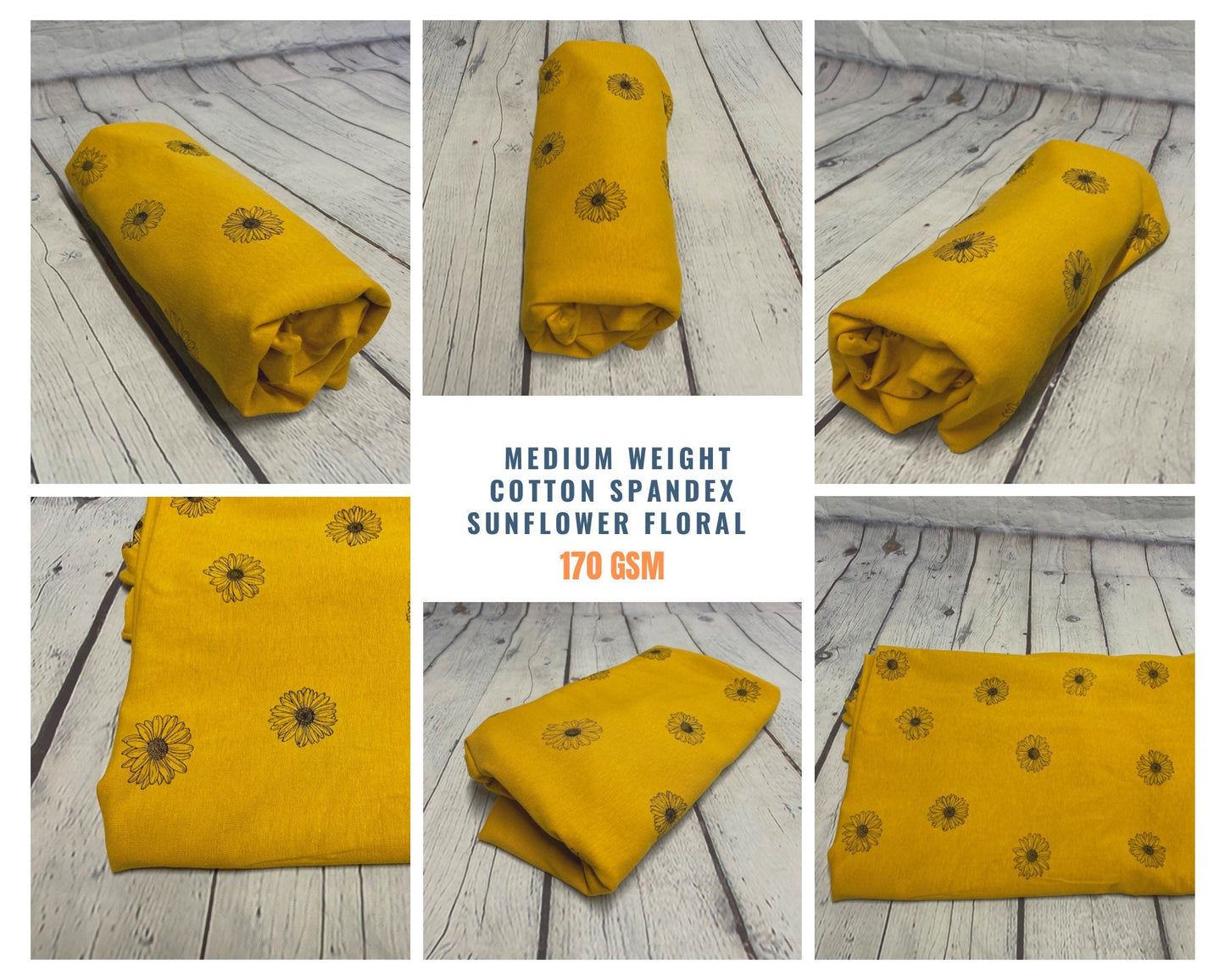Medium Weight Cotton Spandex Sunflower Floral Print Fabric By The Yard 170 GSM