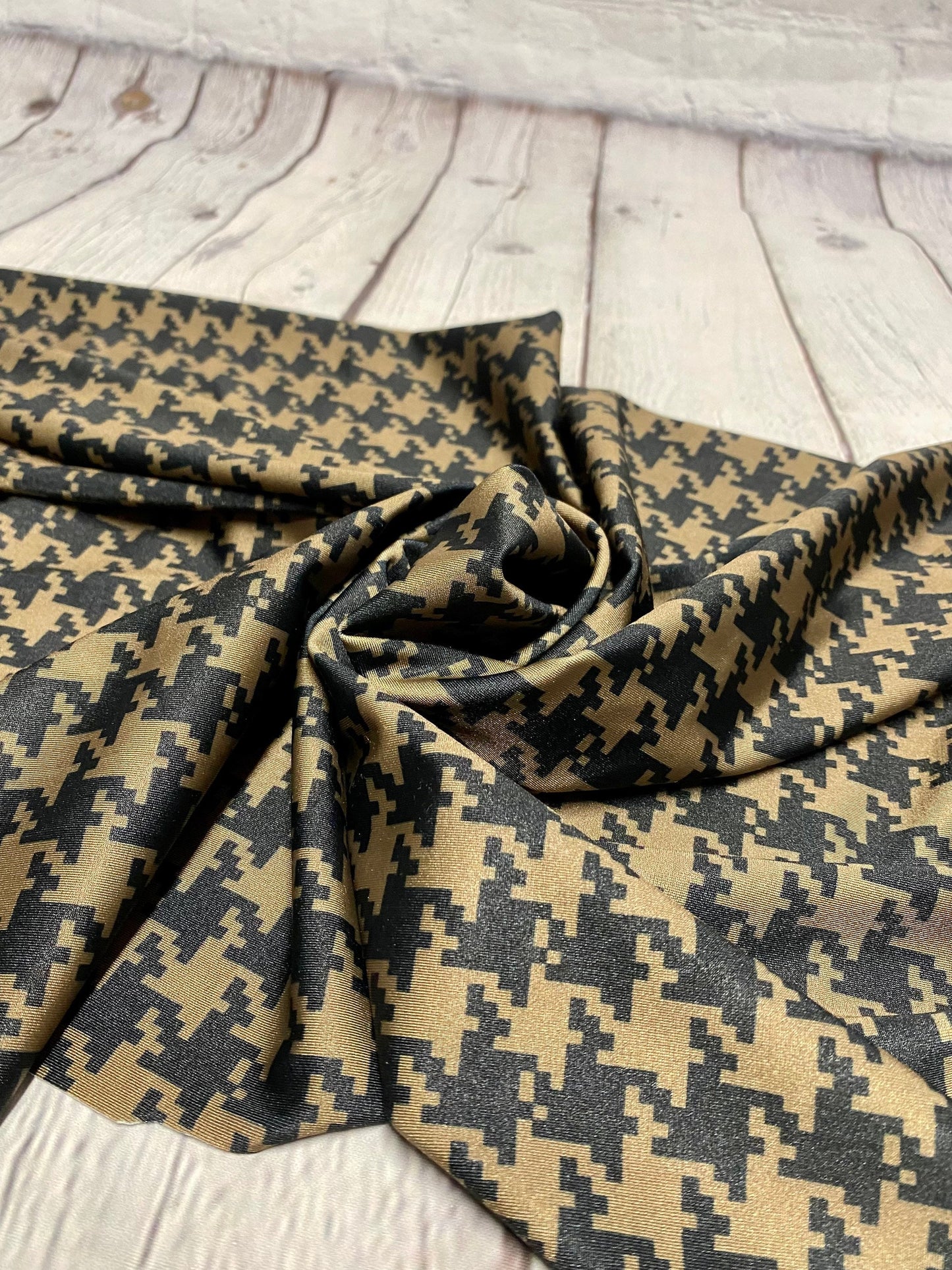 4 Way Stretch Assorted Print Nylon Spandex Fabric By The Yard Tricot Swim Wear Bikini Active Wear Olive Black Houndstooth Print 280 GSM