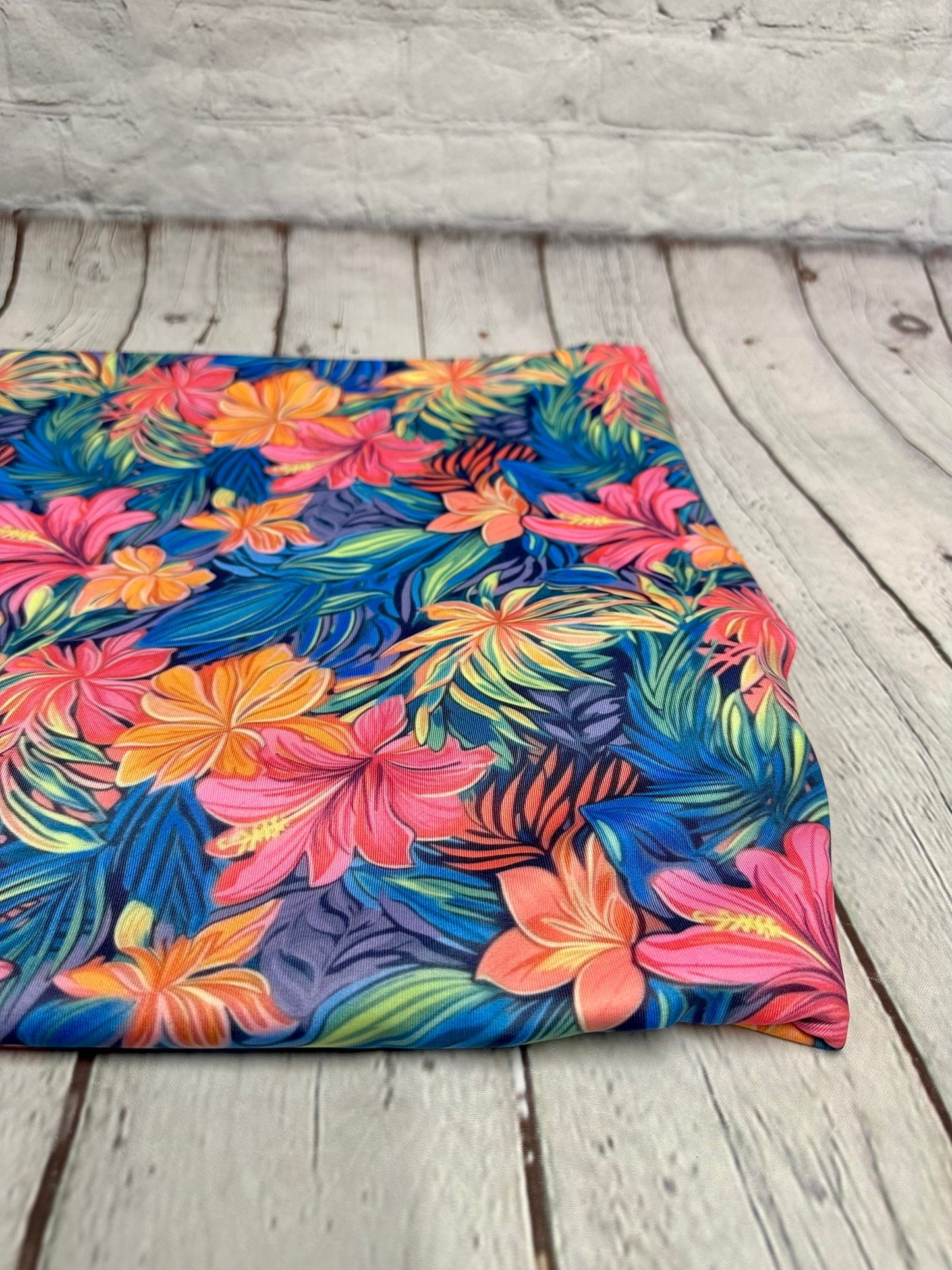 4 Way Stretch Print Spandex Fabric By The Yard Tricot Swim Wear Bikini Bright Neon Tropical Floral