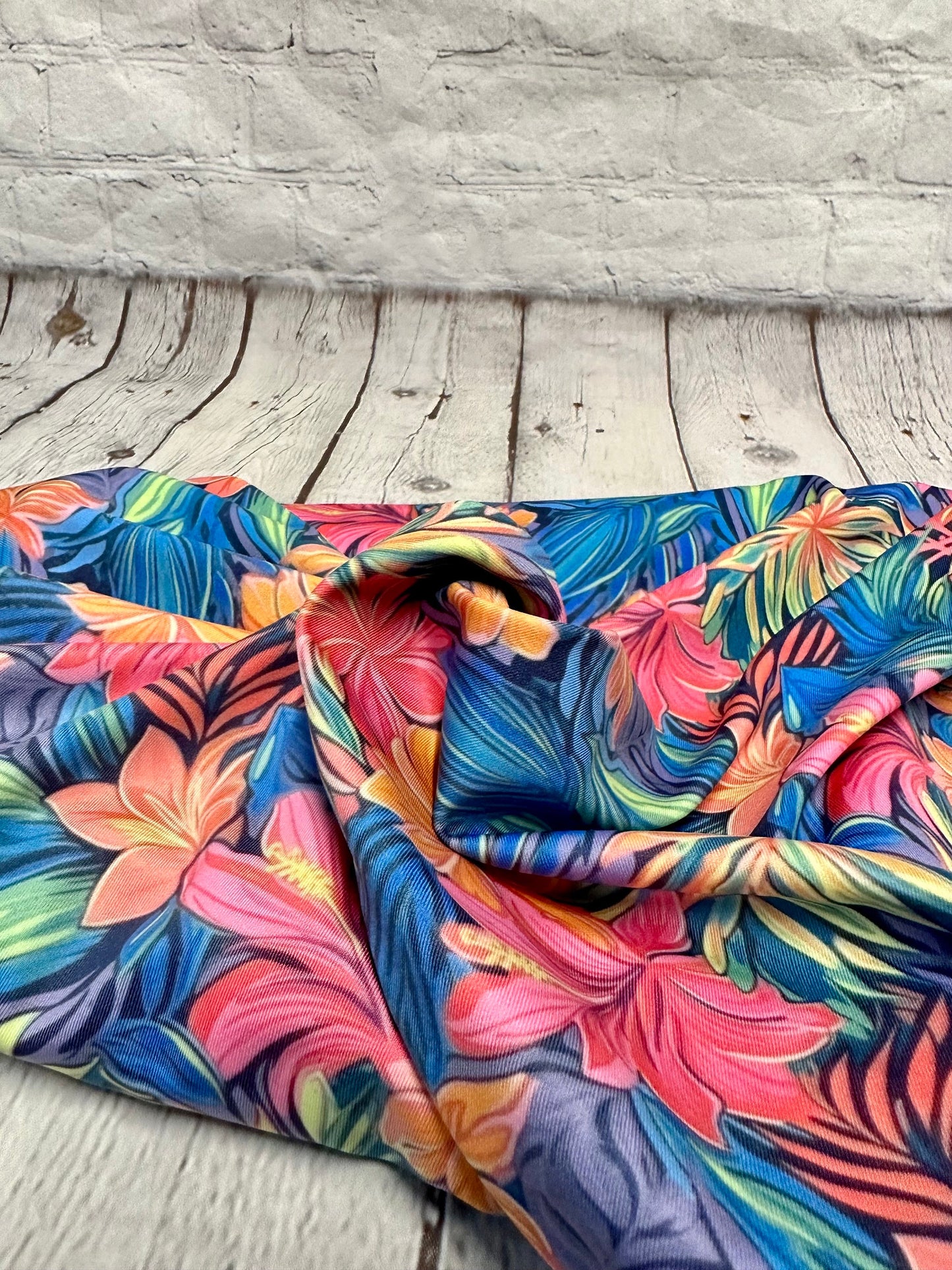 4 Way Stretch Print Spandex Fabric By The Yard Tricot Swim Wear Bikini Bright Neon Tropical Floral