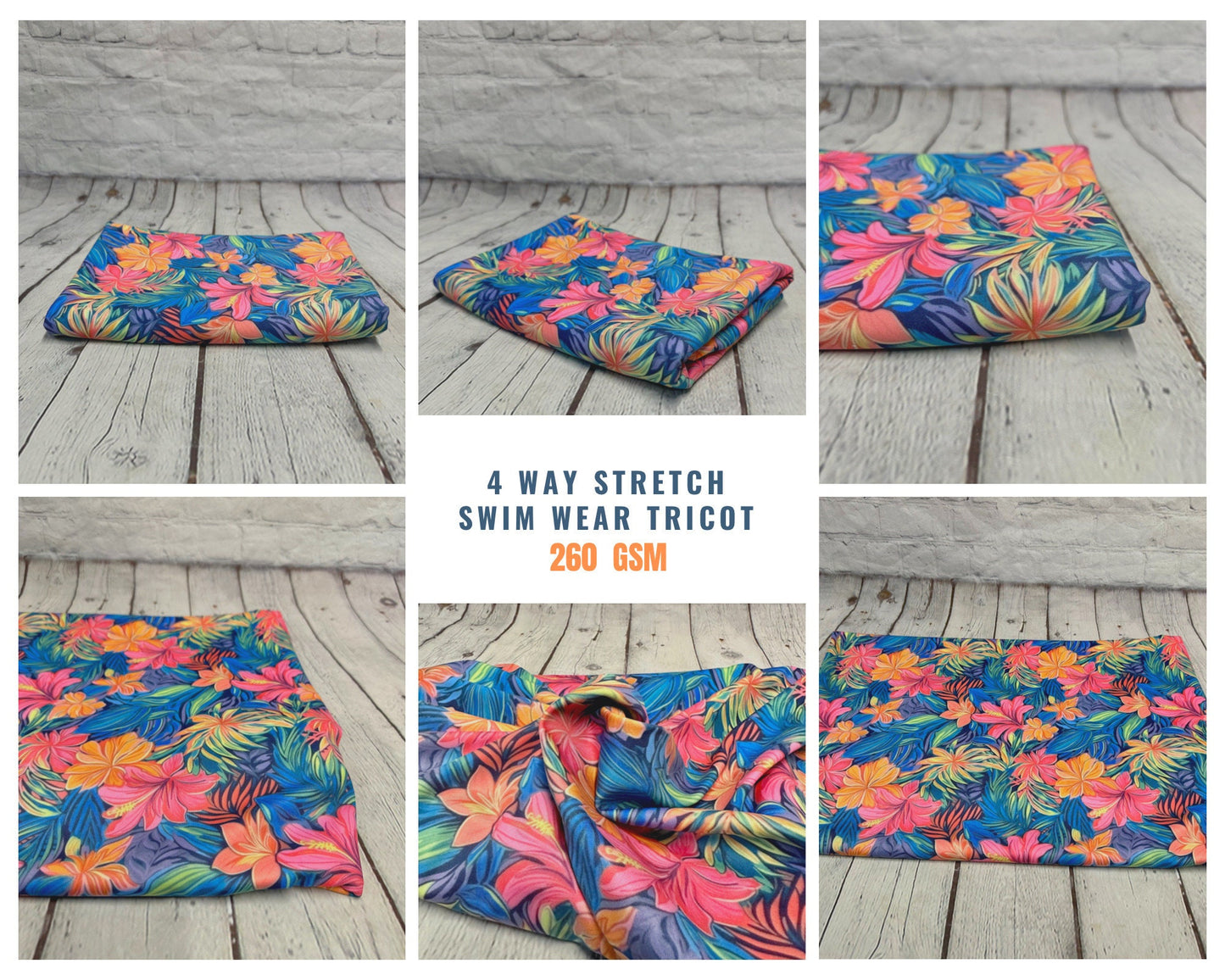 4 Way Stretch Print Spandex Fabric By The Yard Tricot Swim Wear Bikini Bright Neon Tropical Floral