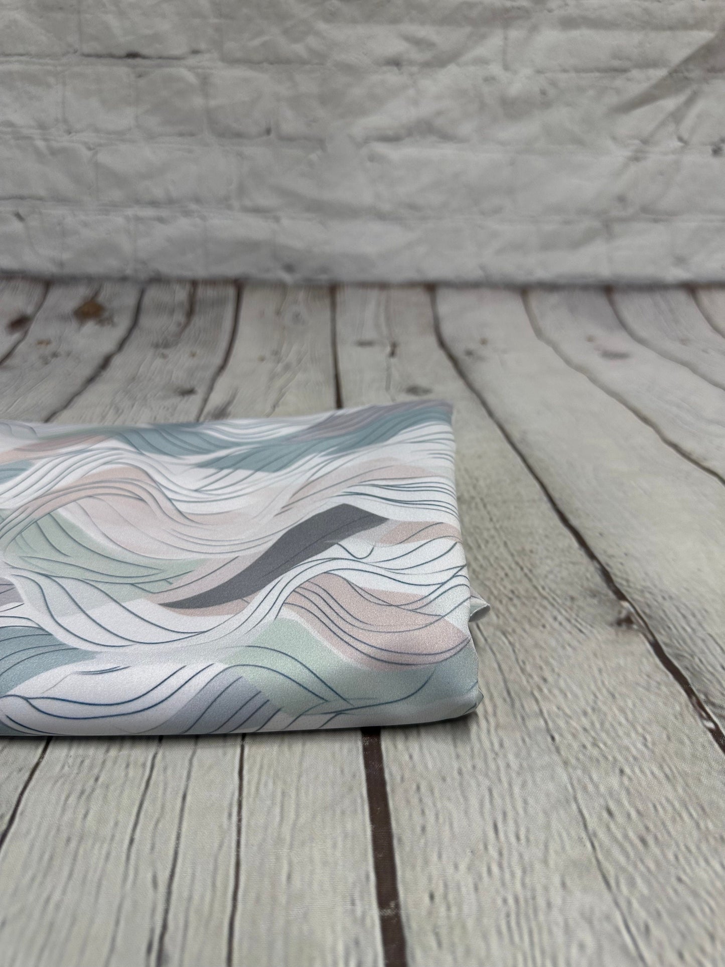 4 Way Stretch Print Spandex Fabric By The Yard Tricot Swim Wear Bikini Pastel Sage Hazy Wave Water 280 GSM