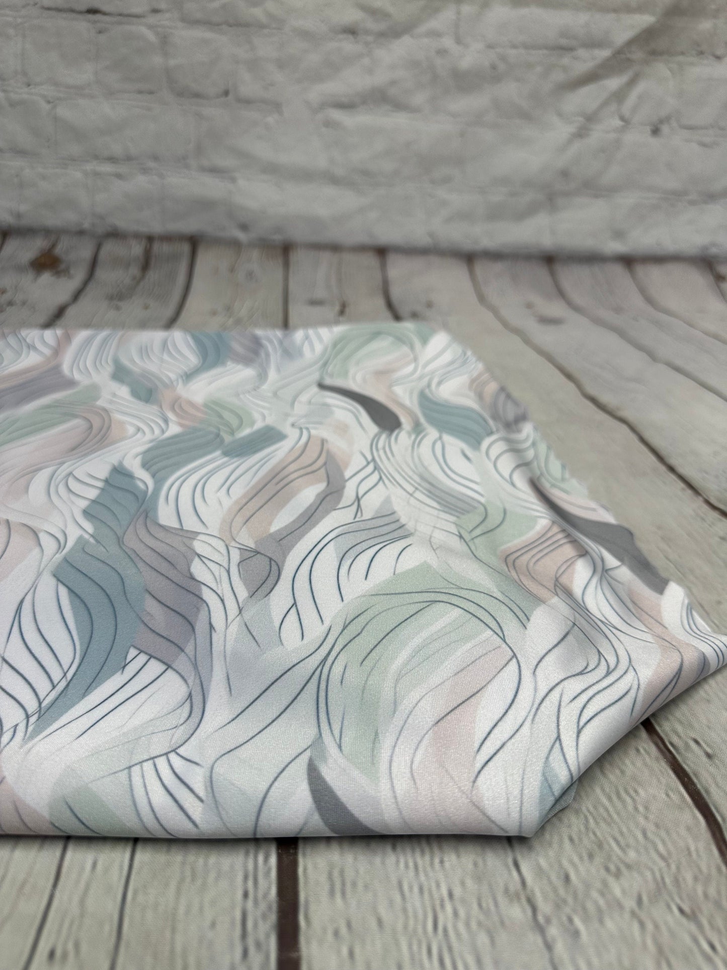 4 Way Stretch Print Spandex Fabric By The Yard Tricot Swim Wear Bikini Pastel Sage Hazy Wave Water 280 GSM