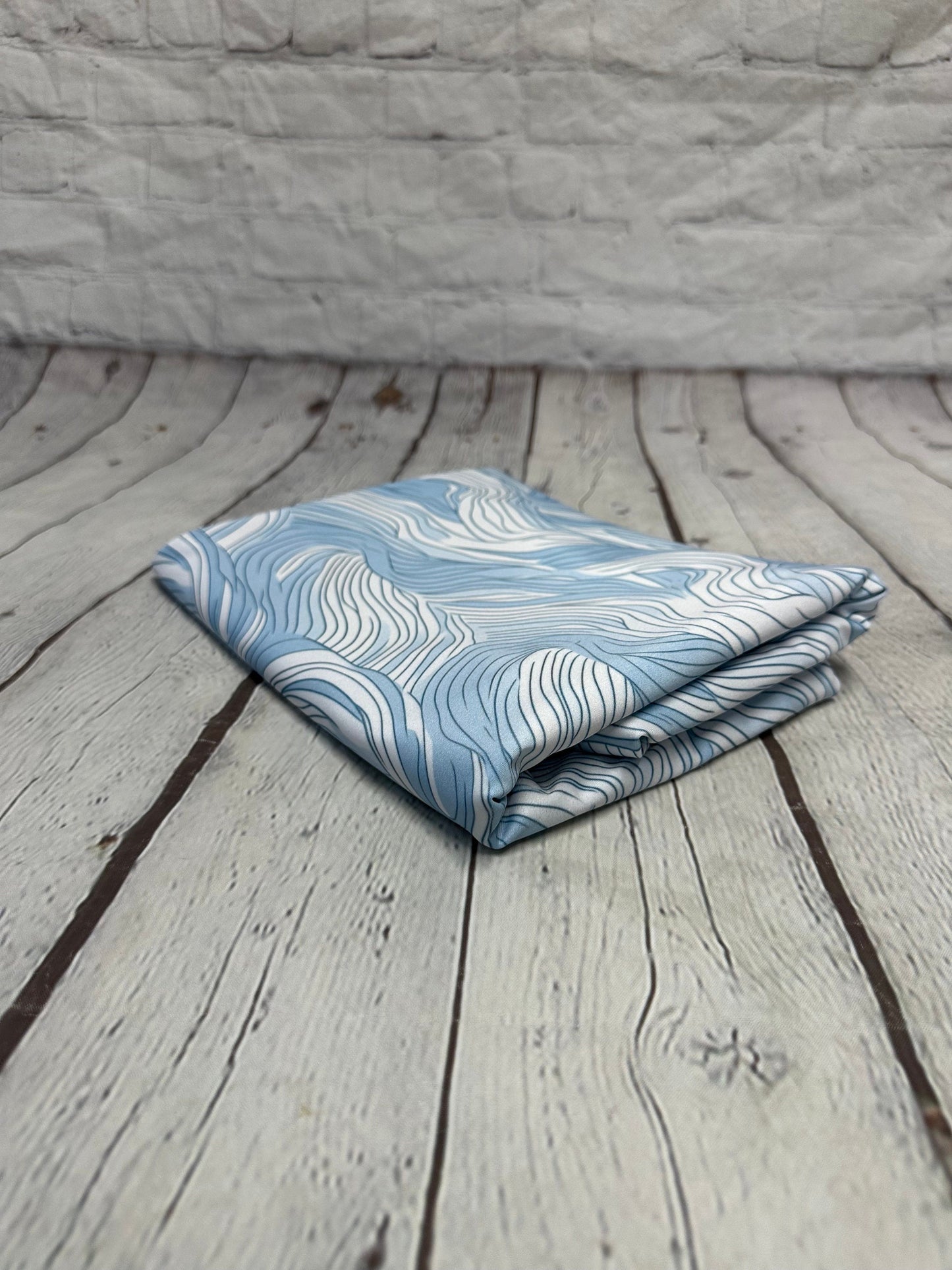 4 Way Stretch Print Spandex Fabric By The Yard Tricot Swim Wear Bikini Pastel Blue White Hazy Wave Water 280 GSM