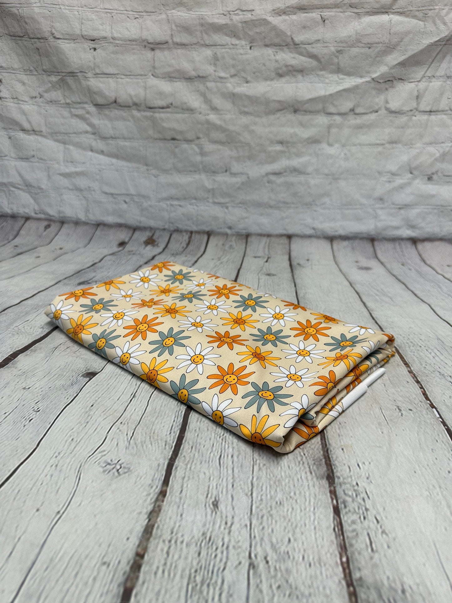 4 Way Stretch Print Spandex Fabric By The Yard Tricot Swim Wear Bikini Boho Neutral Floral Smiley Flower Print 280 GSM