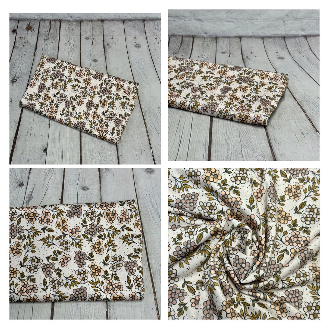 4 Way Stretch Print Spandex Fabric The Yard Tricot Swim Wear Bikini Boho Neutral Mini Floral Fall Rustic Flower Print 280 GSM