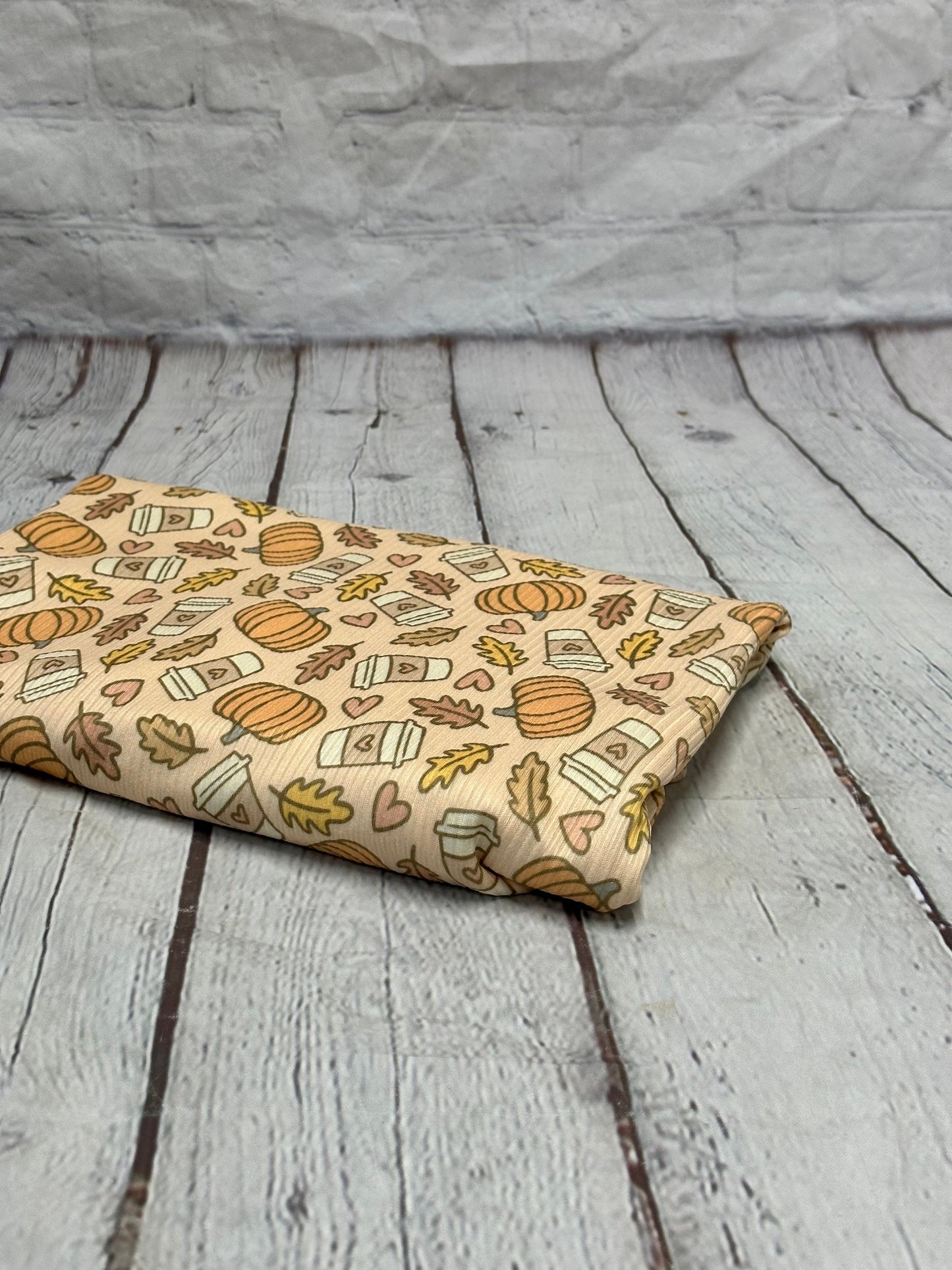 DBP 4x2 Rib Knit Halloween Print Pumpkin Latte Fall Leaves Spooky Brushed Polyester Spandex Floral Fabric By The Yard