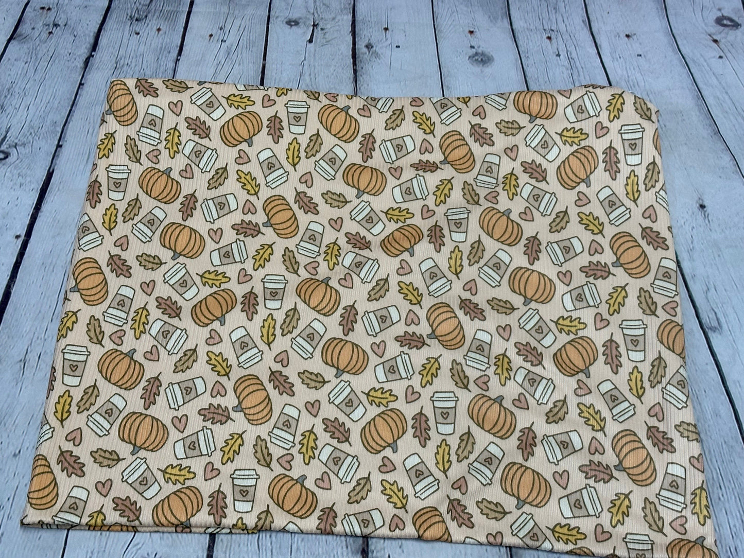 DBP 4x2 Rib Knit Halloween Print Pumpkin Latte Fall Leaves Spooky Brushed Polyester Spandex Floral Fabric By The Yard