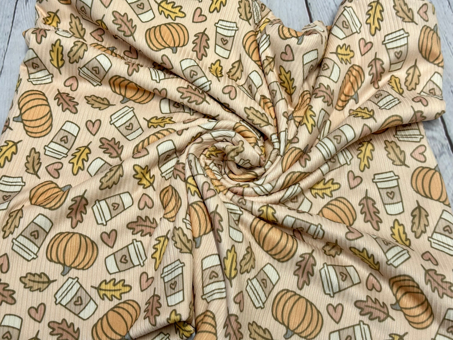 DBP 4x2 Rib Knit Halloween Print Pumpkin Latte Fall Leaves Spooky Brushed Polyester Spandex Floral Fabric By The Yard