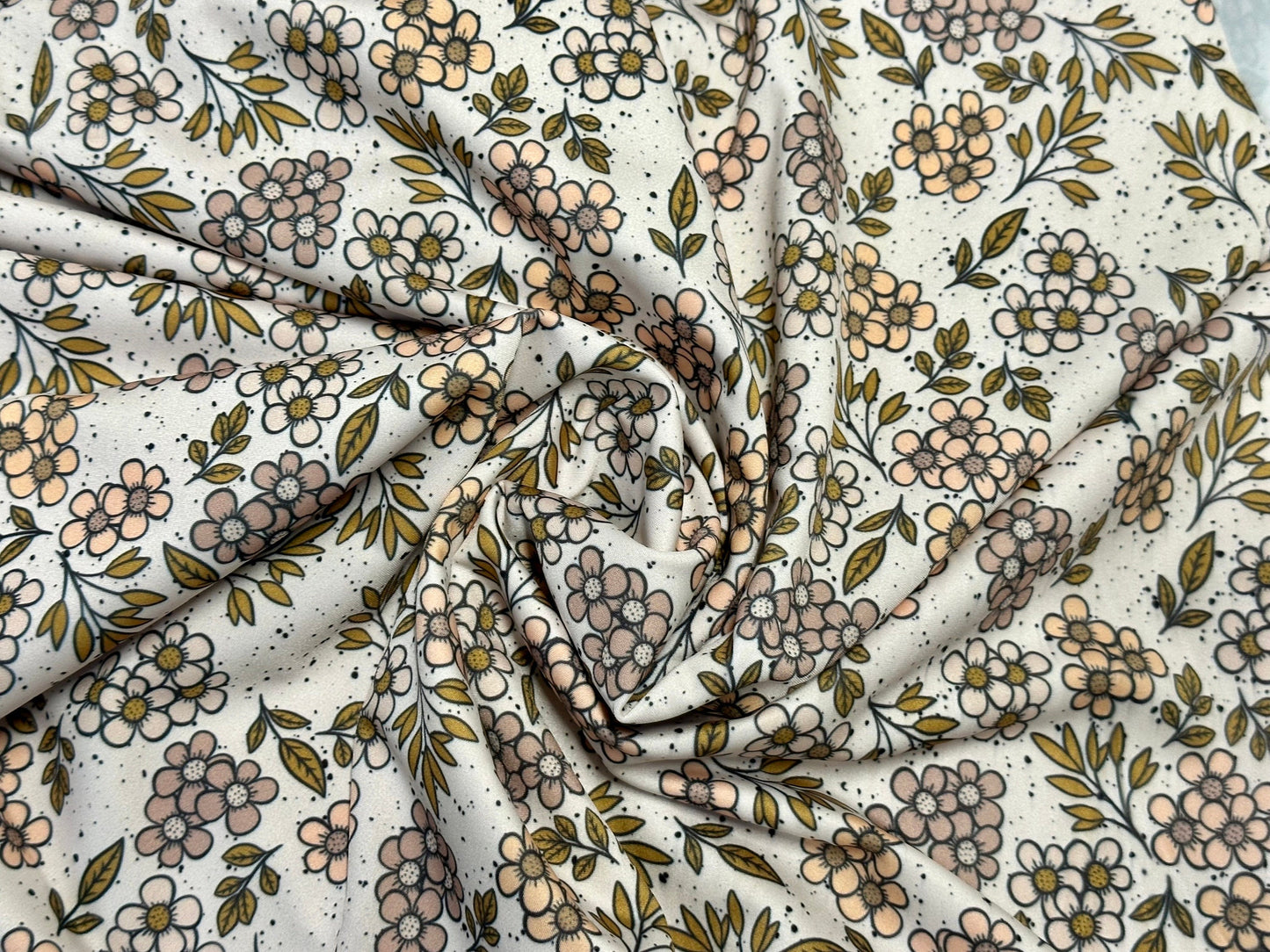 4 Way Stretch Print Spandex Fabric The Yard Tricot Swim Wear Bikini Boho Neutral Mini Floral Fall Rustic Flower Print 280 GSM