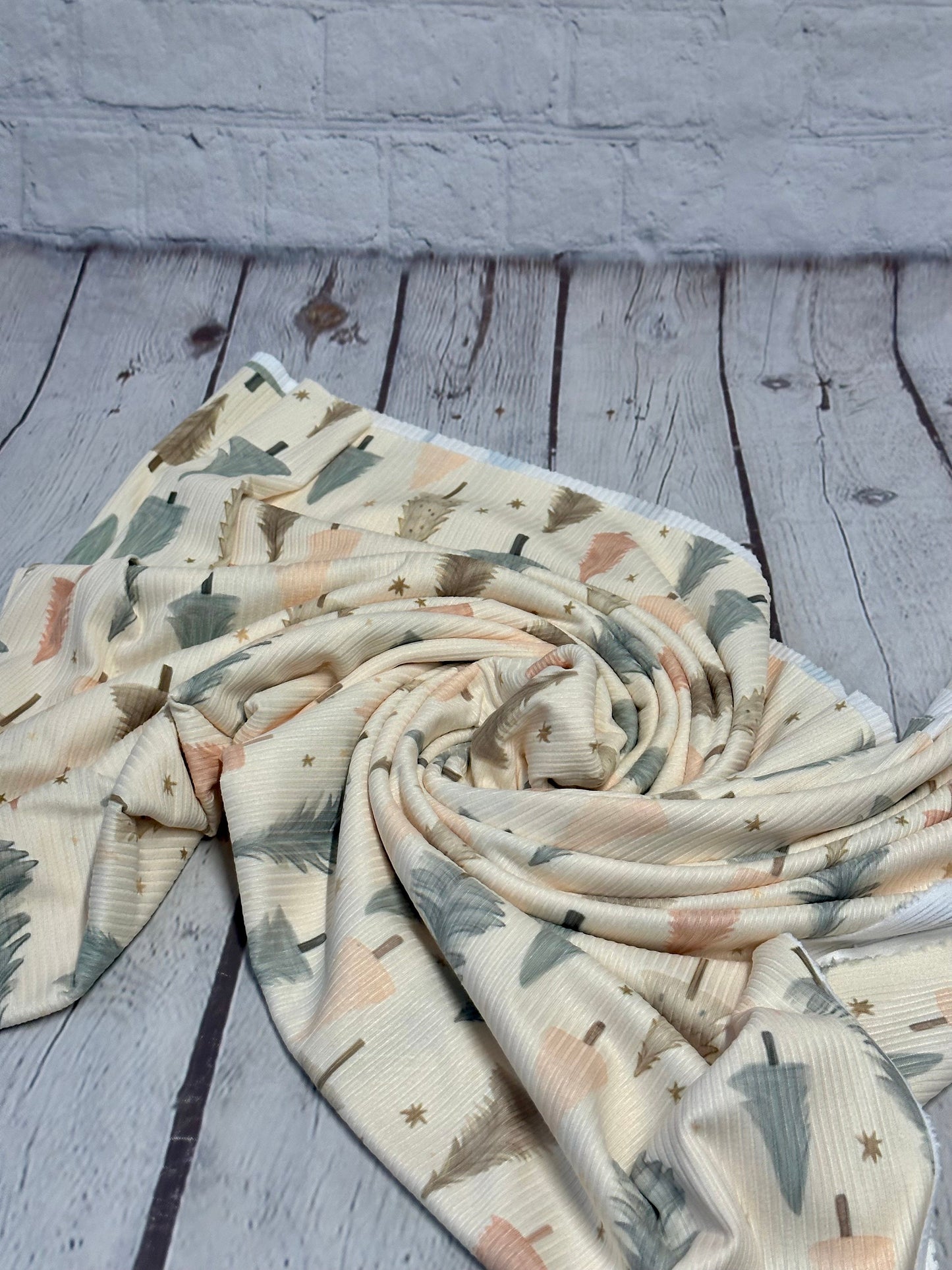 DBP 4x2 Rib Knit Boho Christmas Tree Bread Holiday Xmas Brushed Polyester Spandex Floral Fabric By The Yard