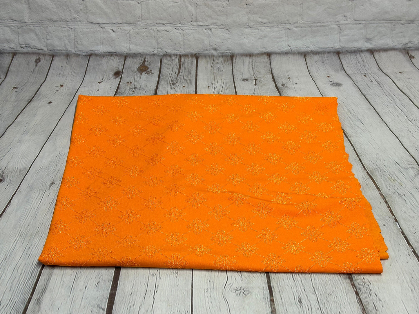 4 Way Stretch Print Nylon Spandex Fabric By The Yard Tricot Swim Wear Bikini Active Wear Embroidered Texture Eyelet Orange embossed