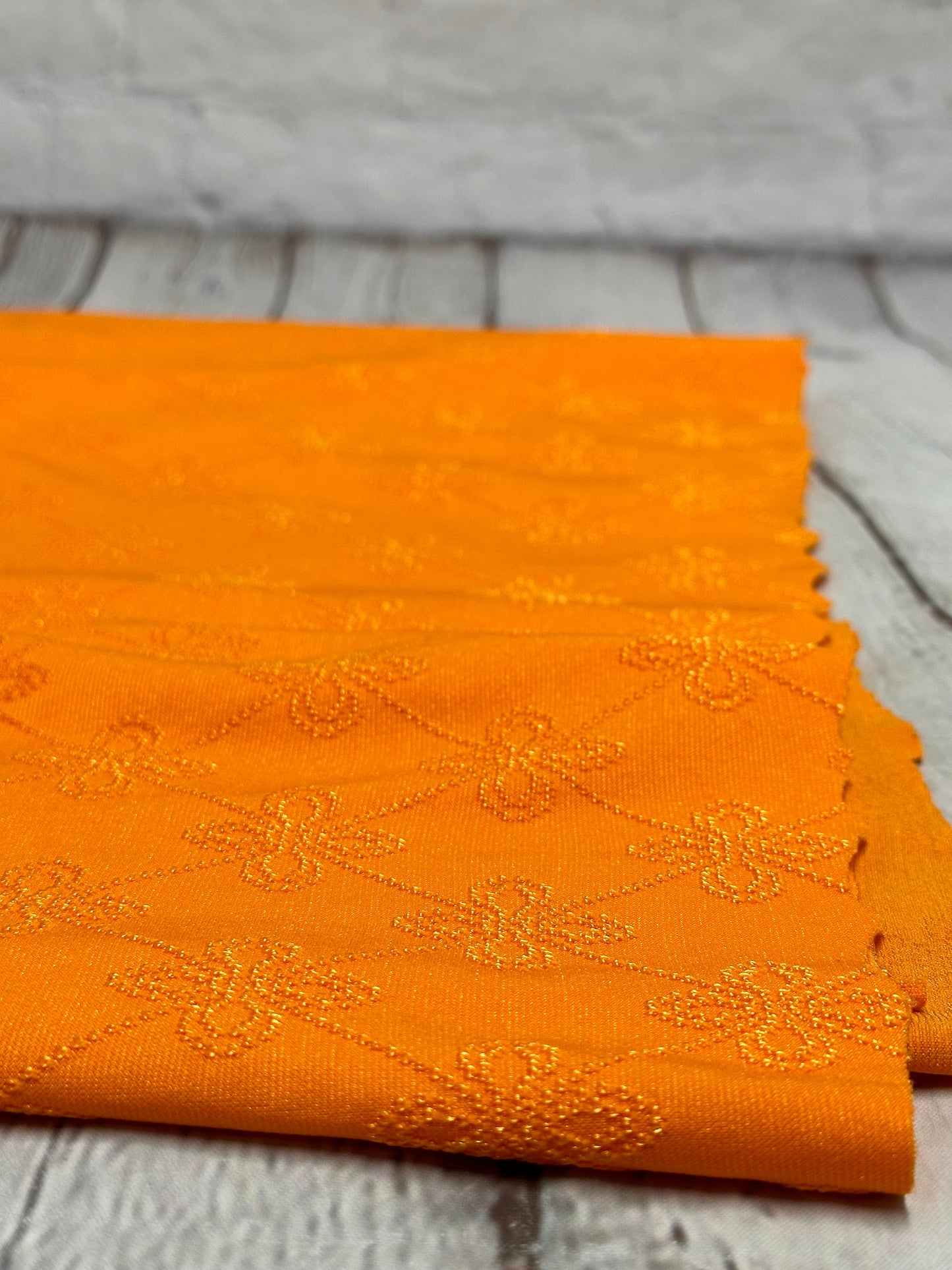 4 Way Stretch Print Nylon Spandex Fabric By The Yard Tricot Swim Wear Bikini Active Wear Embroidered Texture Eyelet Orange embossed
