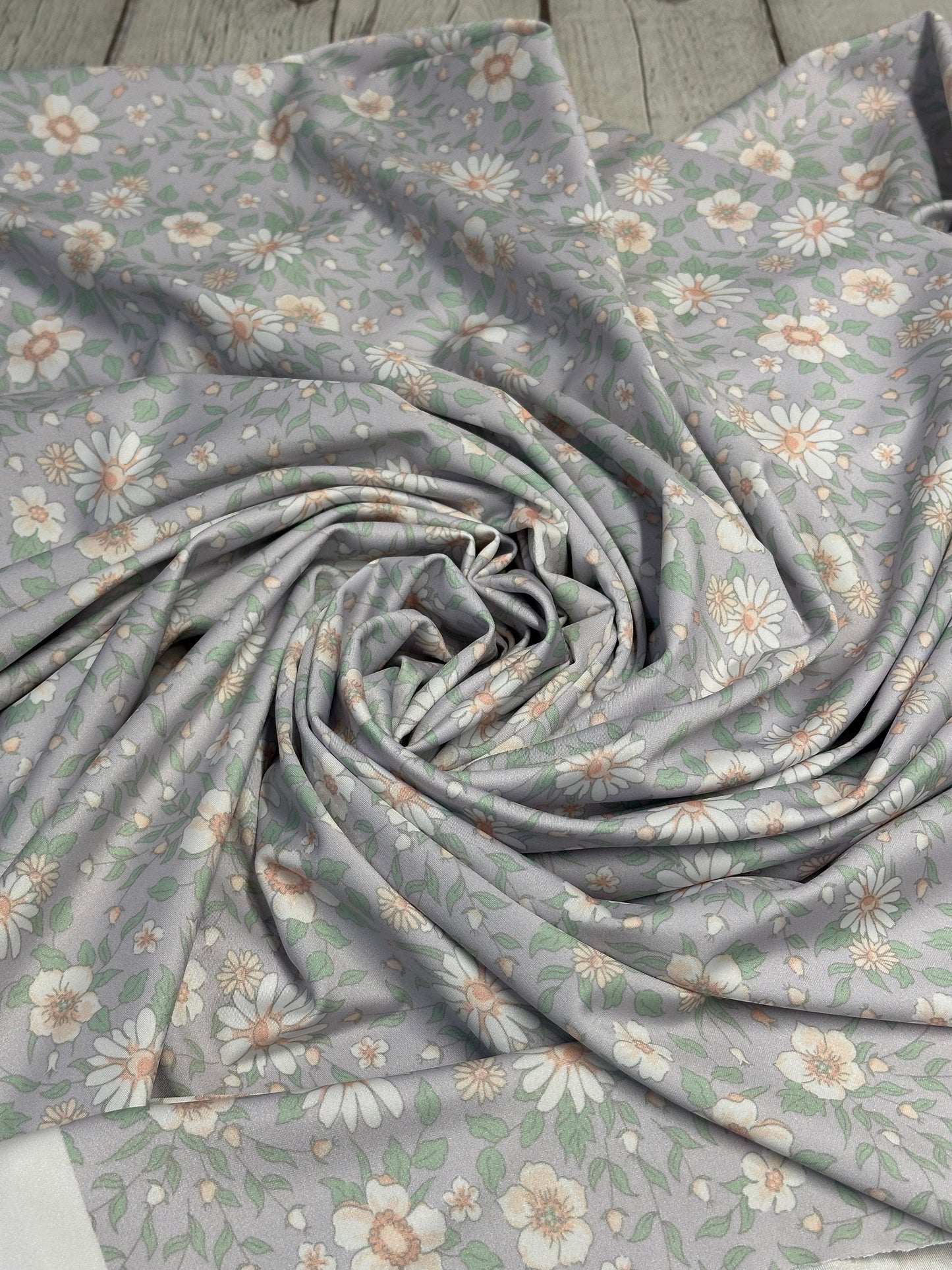 4 Way Stretch Tricot Print Spandex Fabric By The Yard Tricot Swim Wear Bikini Soft Pastel Small Ditsy Flower Foral Lavender Daisy