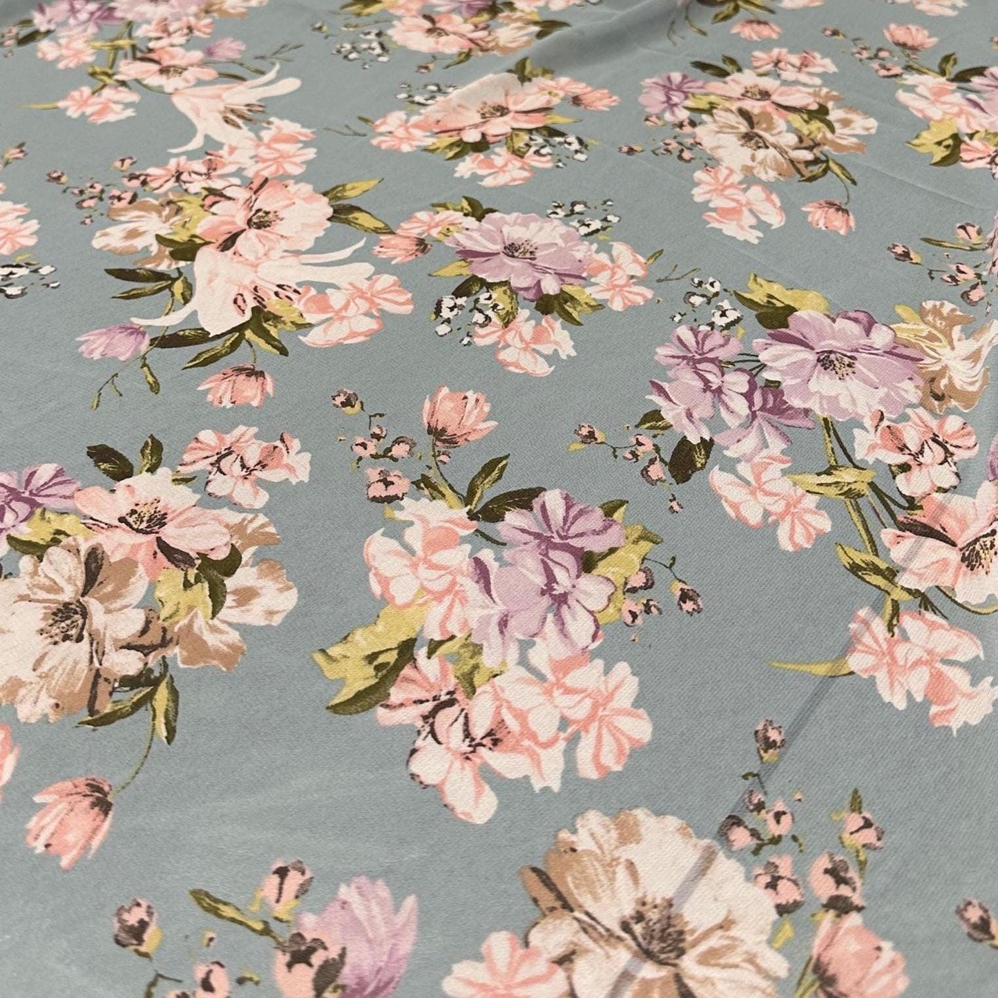 Polyester Chiffon Woven Print Fabric By The Yard Denim Blue Flower Summer Floral Print Summer Flowy Dress
