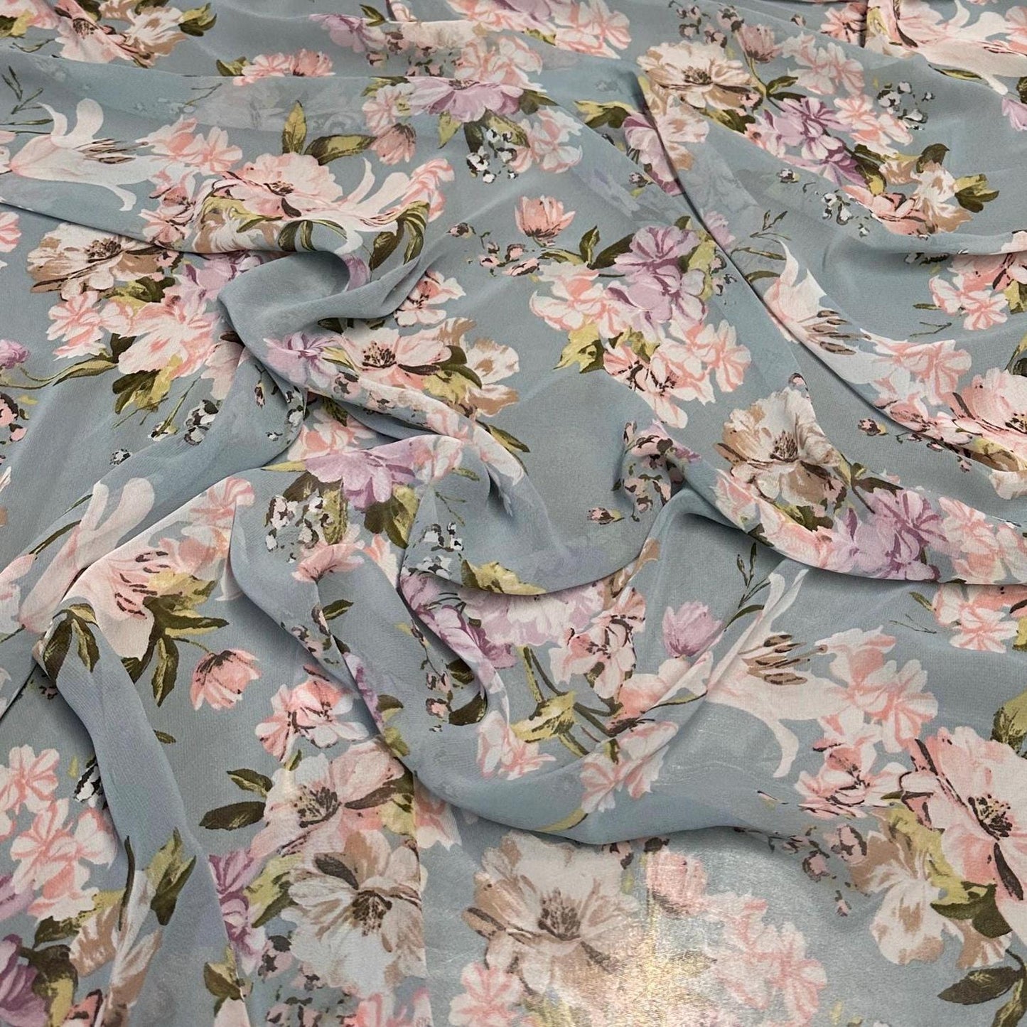 Polyester Chiffon Woven Print Fabric By The Yard Denim Blue Flower Summer Floral Print Summer Flowy Dress