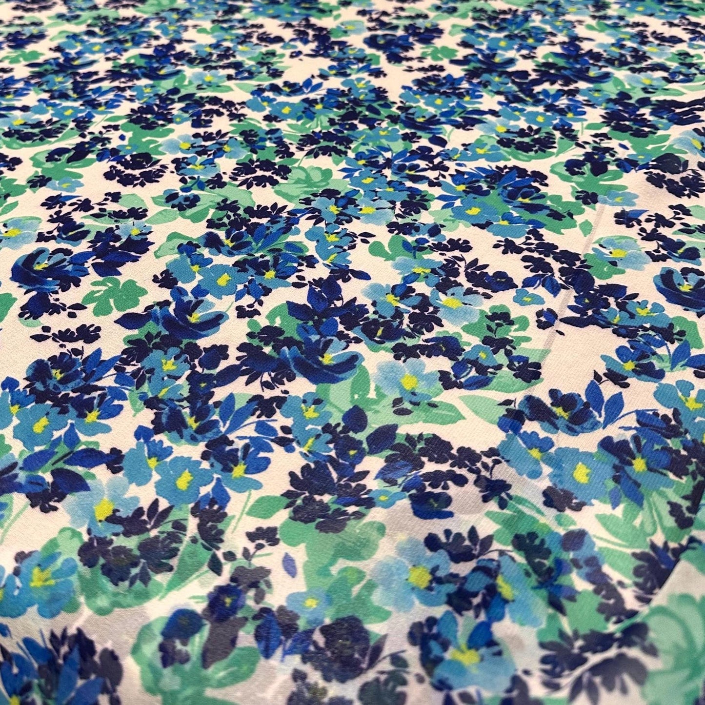 Polyester Chiffon Woven Print Fabric By The Yard Blue Flower Summer Floral Print Summer Flowy Dress
