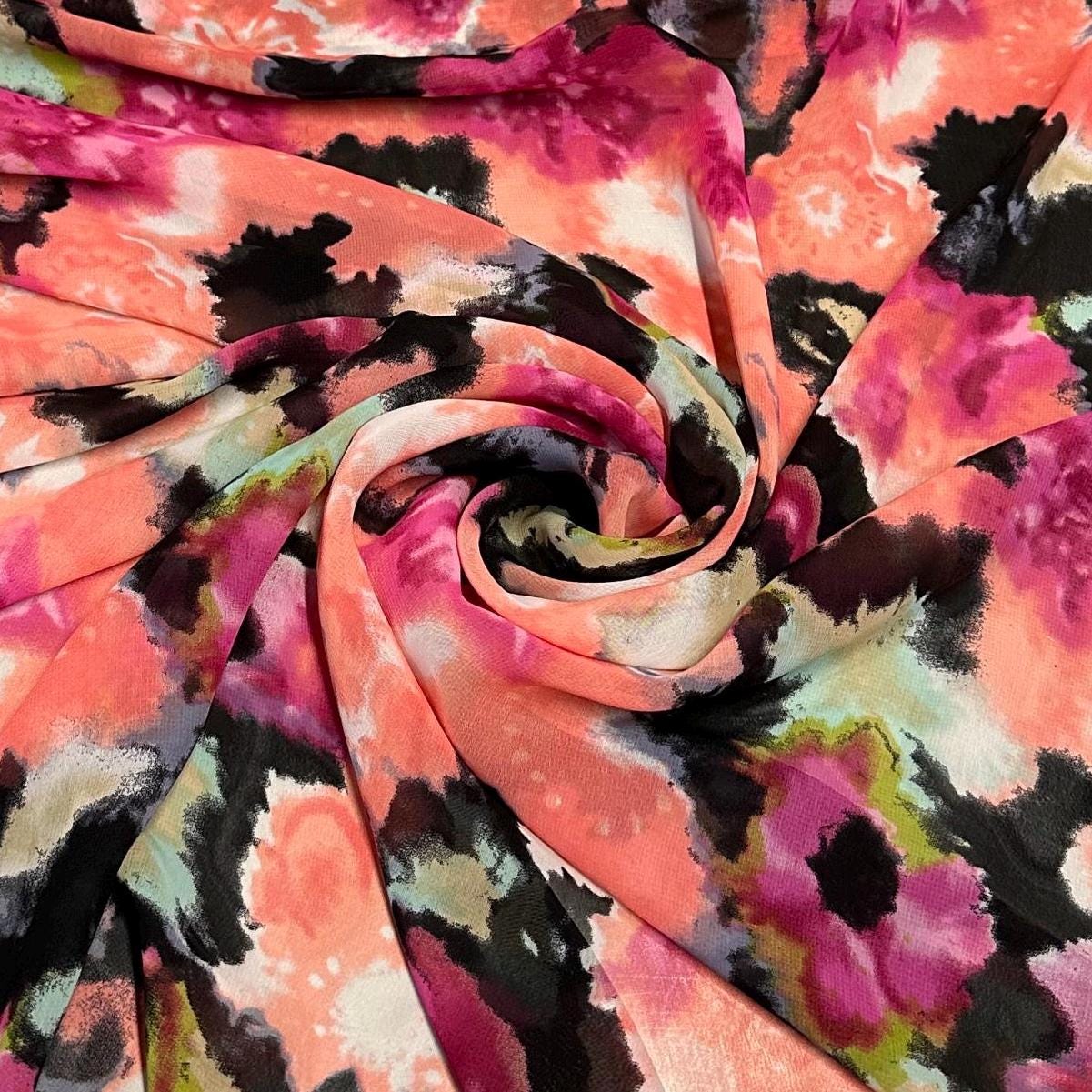 Polyester Chiffon Woven Print Fabric By The Yard Multi color Tie Dye Summer Bright Print Summer Flowy Dress
