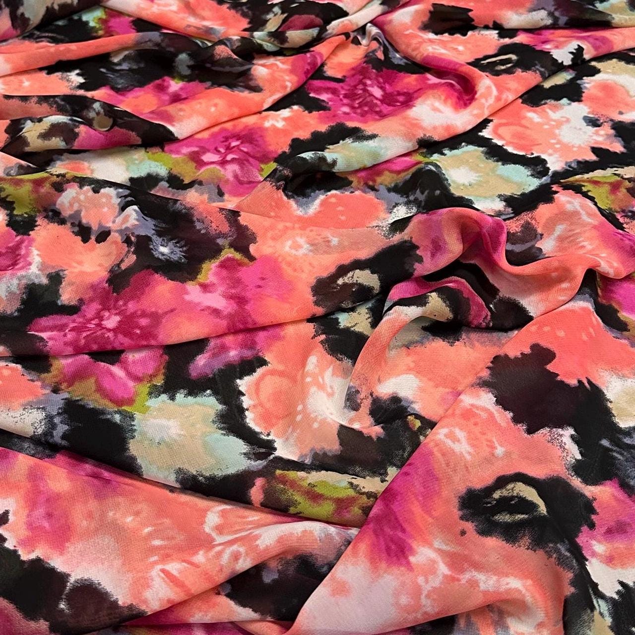 Polyester Chiffon Woven Print Fabric By The Yard Multi color Tie Dye Summer Bright Print Summer Flowy Dress