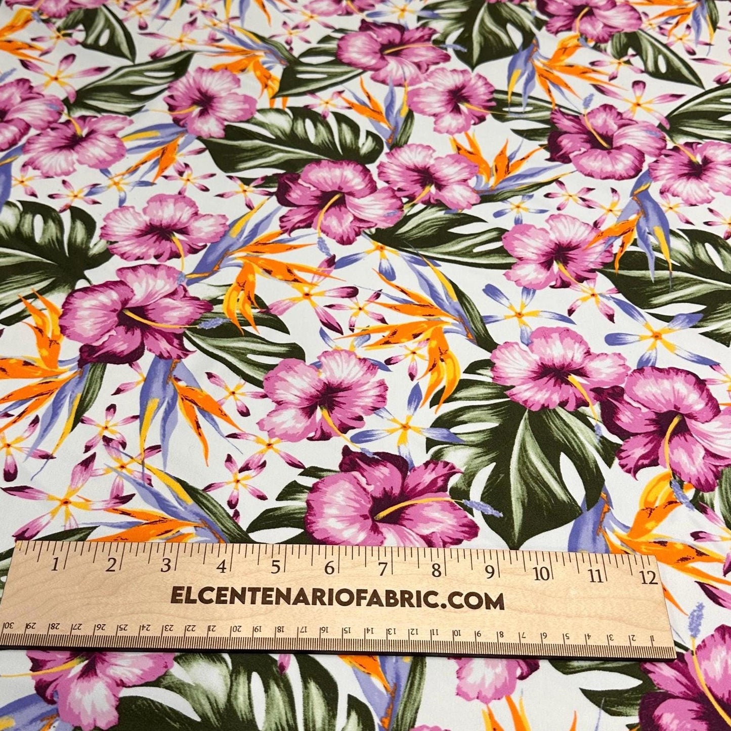4 Way Stretch Print Nylon Spandex Fabric By The Yard Tricot Swim Wear Bikini Active Wear Bird Of Paradise Tropical Floral Hibiscus