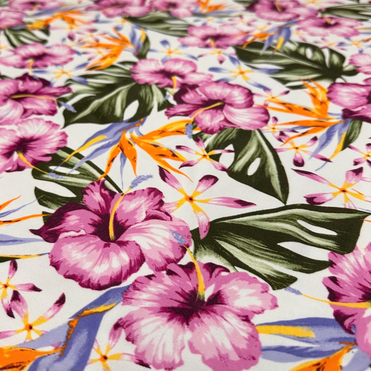 4 Way Stretch Print Nylon Spandex Fabric By The Yard Tricot Swim Wear Bikini Active Wear Bird Of Paradise Tropical Floral Hibiscus
