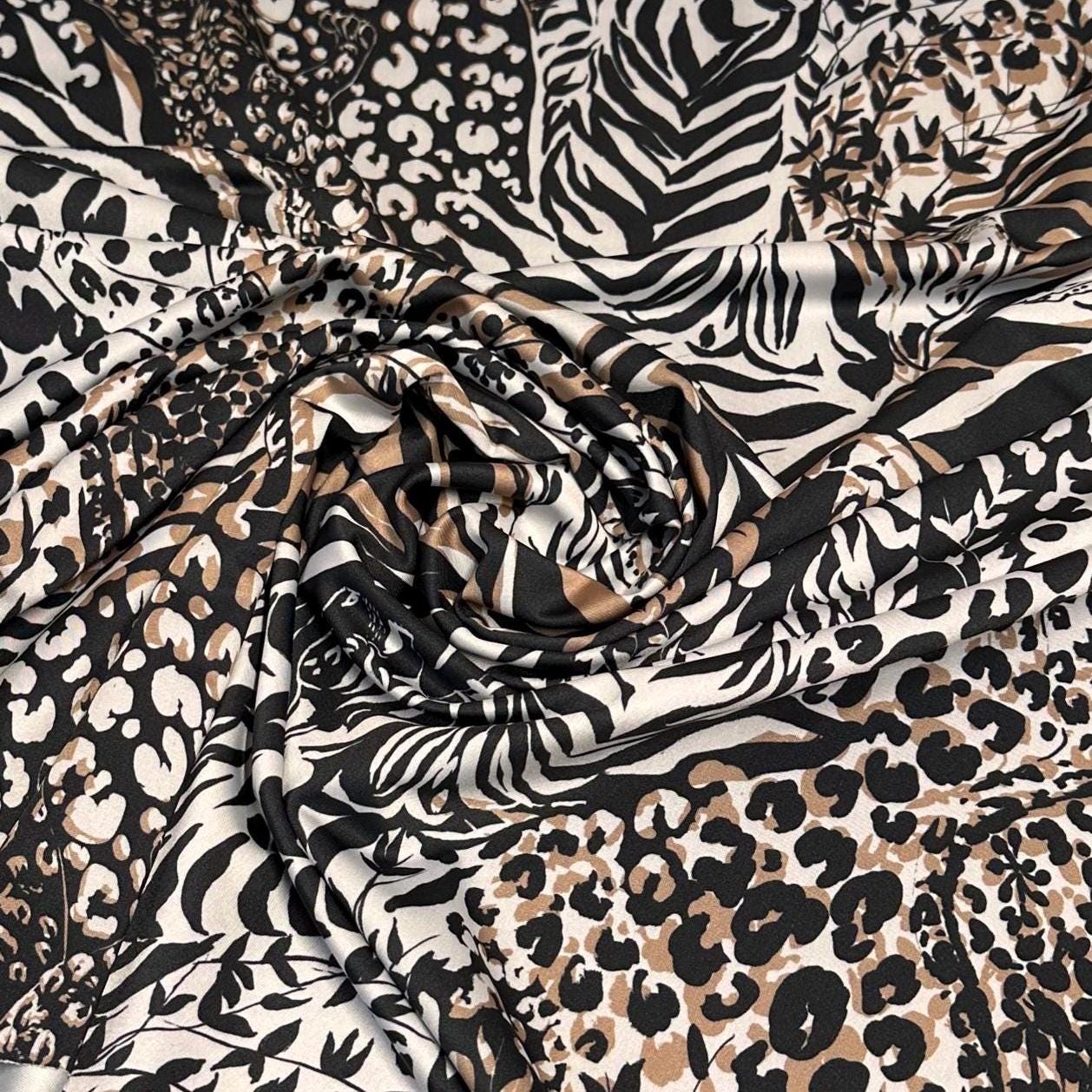 4 Way Stretch Print Nylon Spandex Fabric By The Yard Tricot Swim Wear Bikini Active Wear Brown Cheetah Zebra Leopard Animal Print 280 GSM