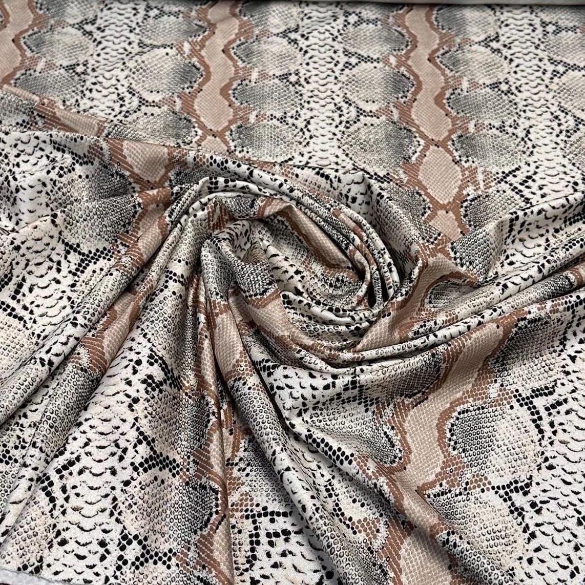4 Way Stretch Print Nylon Spandex Fabric By The Yard Tricot Swim Wear Bikini Active Wear Snake Skin Reptile Anaconda Beige Tan Black