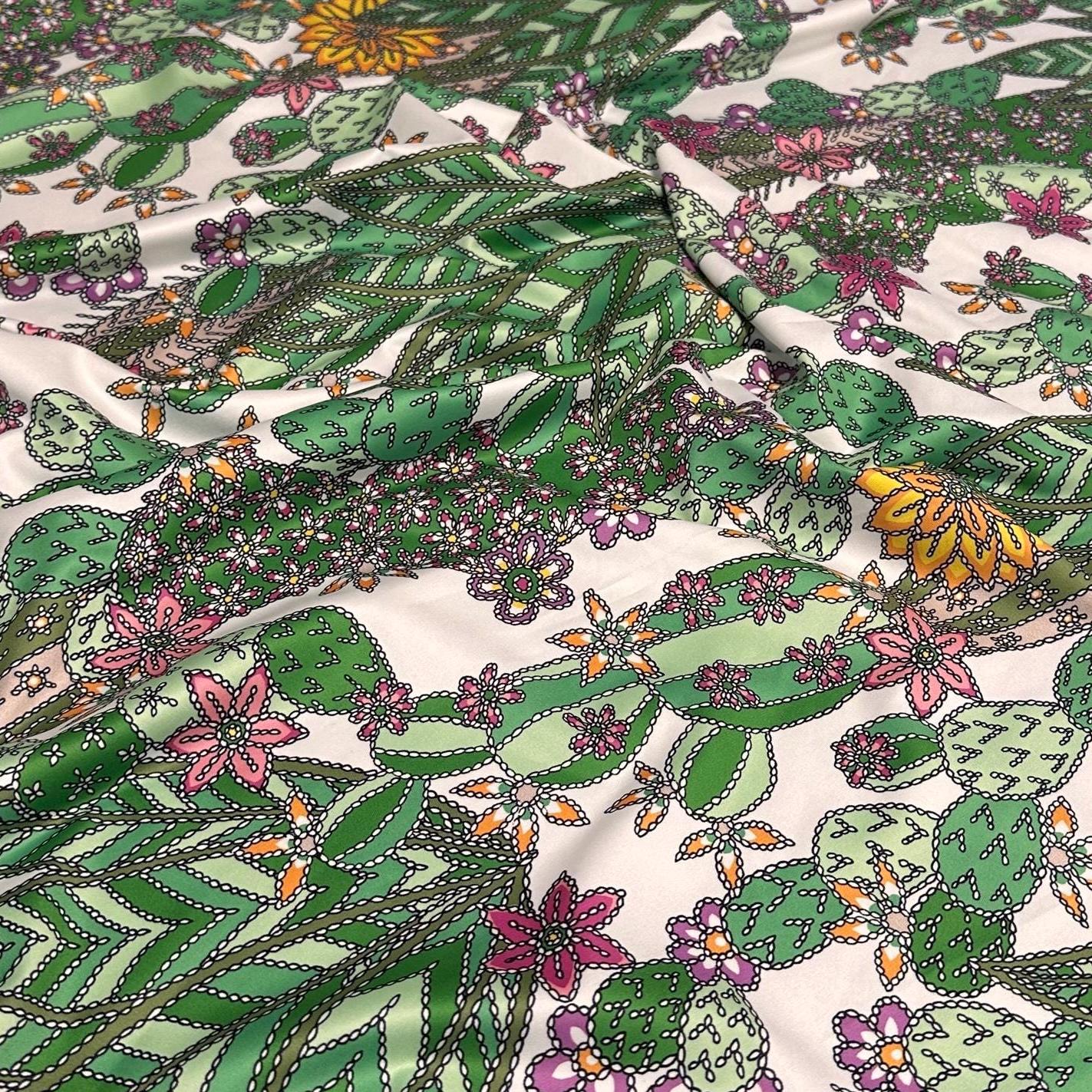 4 Way Stretch Print Nylon Spandex Fabric By The Yard Tricot Swim Wear Bikini Active Wear Cactus Desert Floral Flower