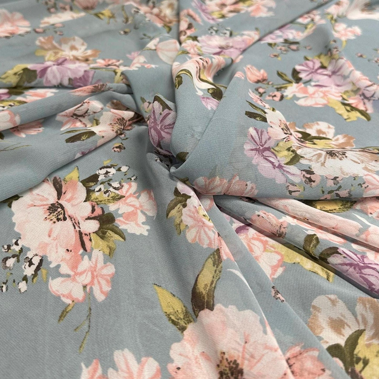 Polyester Chiffon Woven Print Fabric By The Yard Denim Blue Flower Summer Floral Print Summer Flowy Dress