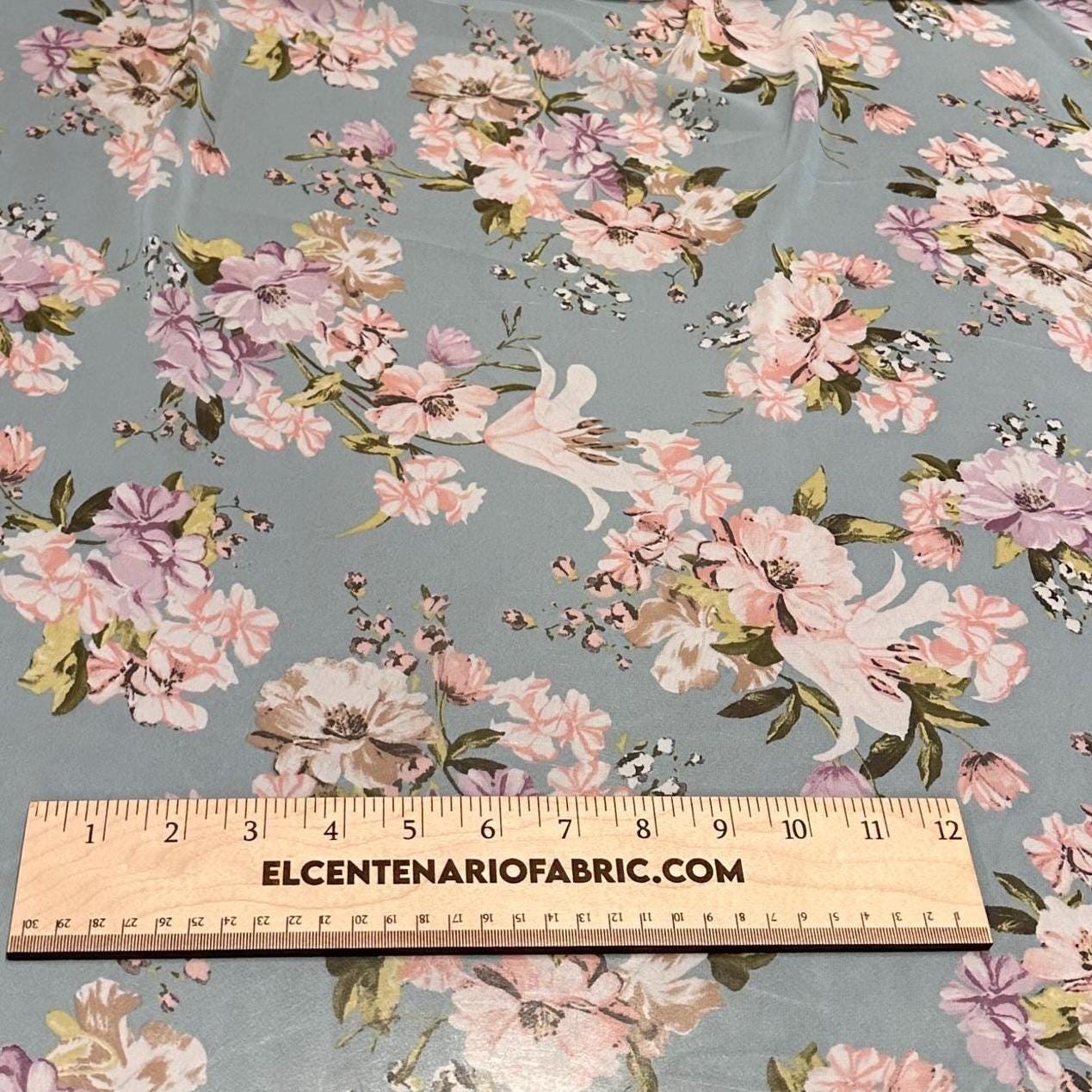 Polyester Chiffon Woven Print Fabric By The Yard Denim Blue Flower Summer Floral Print Summer Flowy Dress