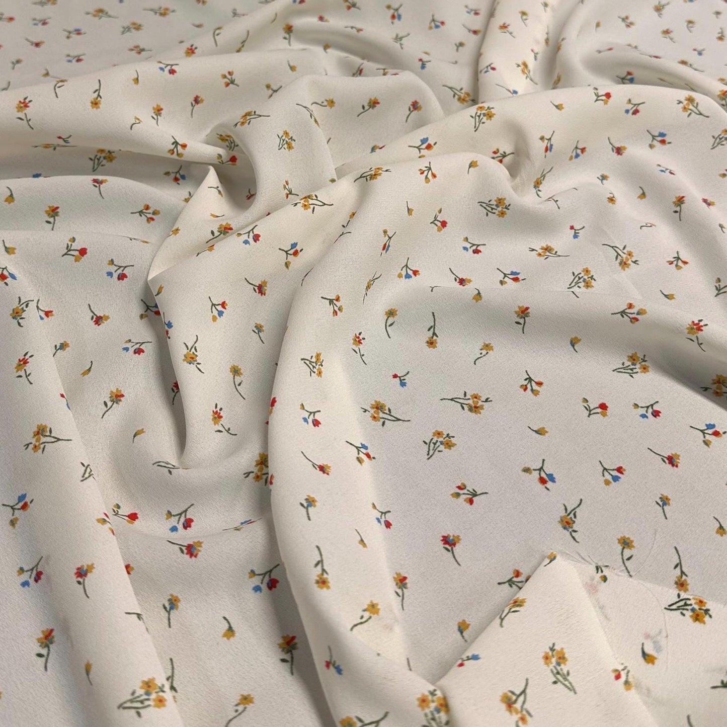 Polyester Wool Dobby Georgette Woven Print Fabric By The Yard Small Mini Multicolor Summer Floral Flower Print