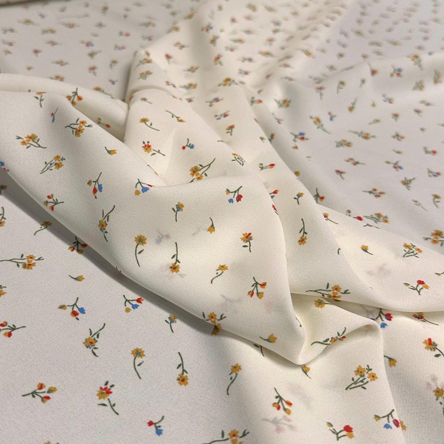 Polyester Wool Dobby Georgette Woven Print Fabric By The Yard Small Mini Multicolor Summer Floral Flower Print