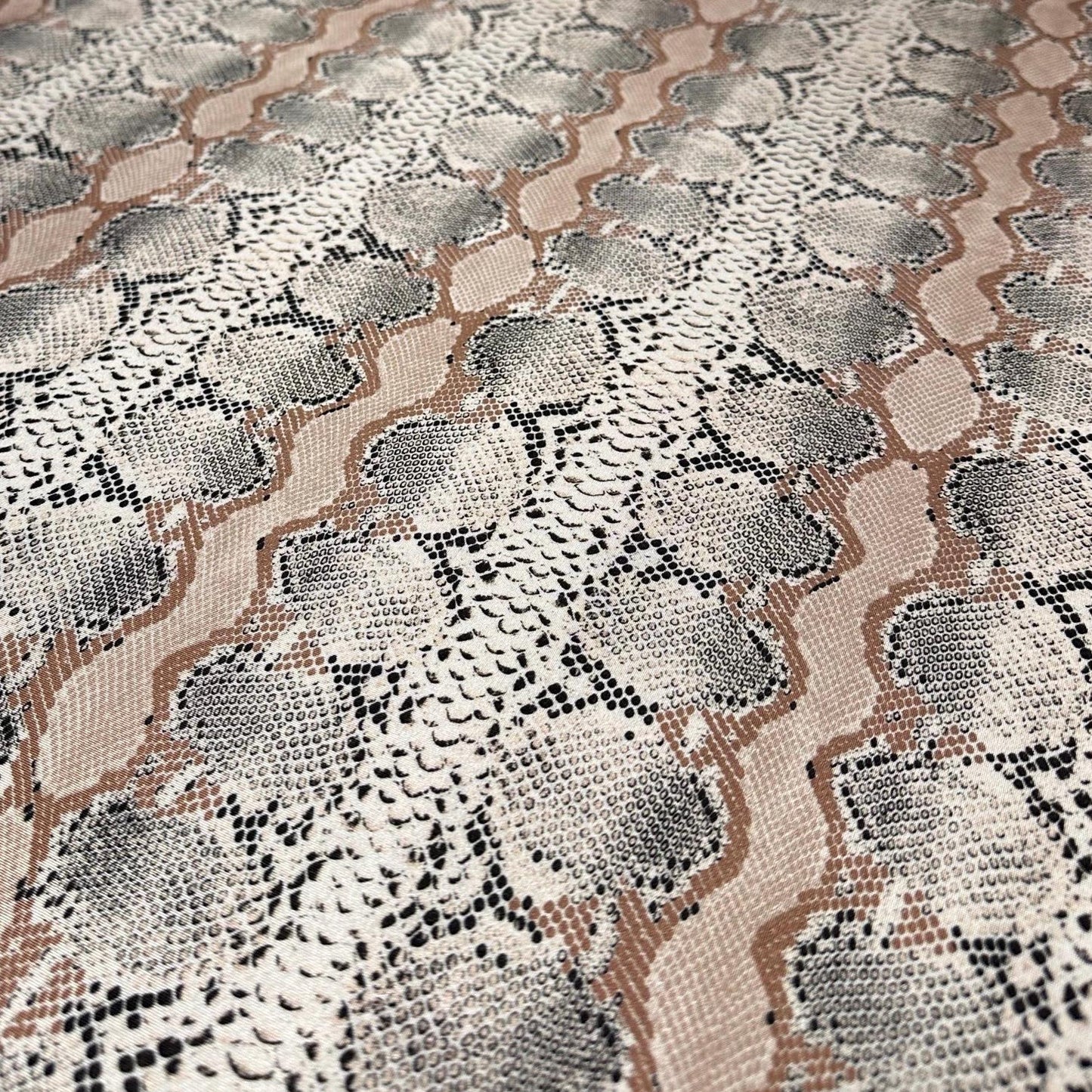 4 Way Stretch Print Nylon Spandex Fabric By The Yard Tricot Swim Wear Bikini Active Wear Snake Skin Reptile Anaconda Beige Tan Black