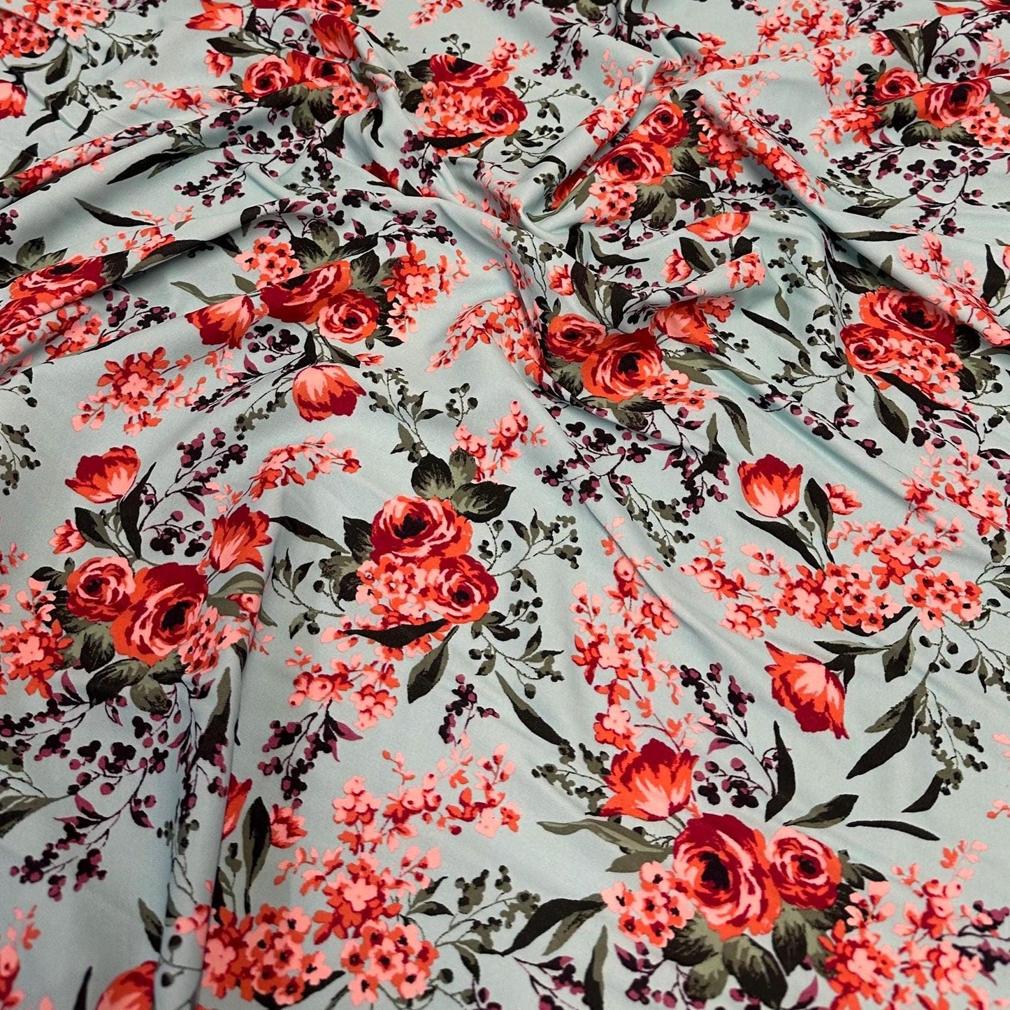4 Way Stretch Print Nylon Spandex Fabric By The Yard Tricot Swim Wear Bikini Active Wear Rose Floral Carnation Soft Blue Red Flower