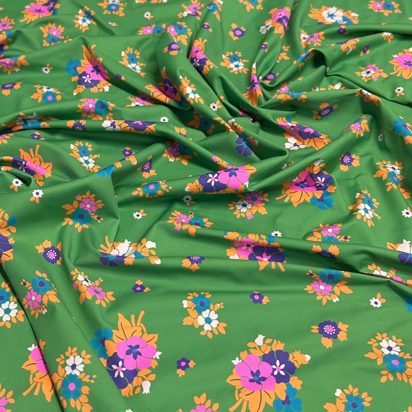 4 Way Stretch Print Nylon Spandex Fabric By The Yard Tricot Swim Wear Bikini Active Wear Green Multi color Flower Floral