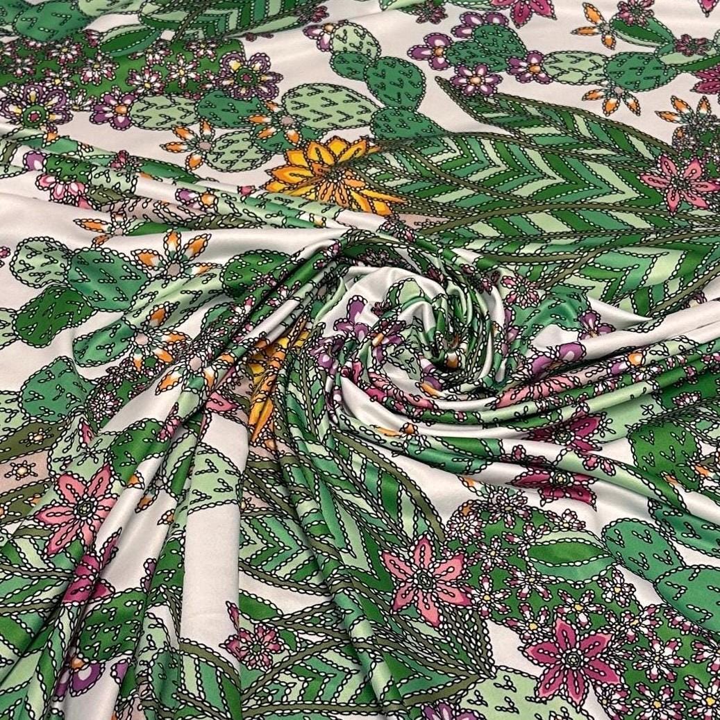 4 Way Stretch Print Nylon Spandex Fabric By The Yard Tricot Swim Wear Bikini Active Wear Cactus Desert Floral Flower