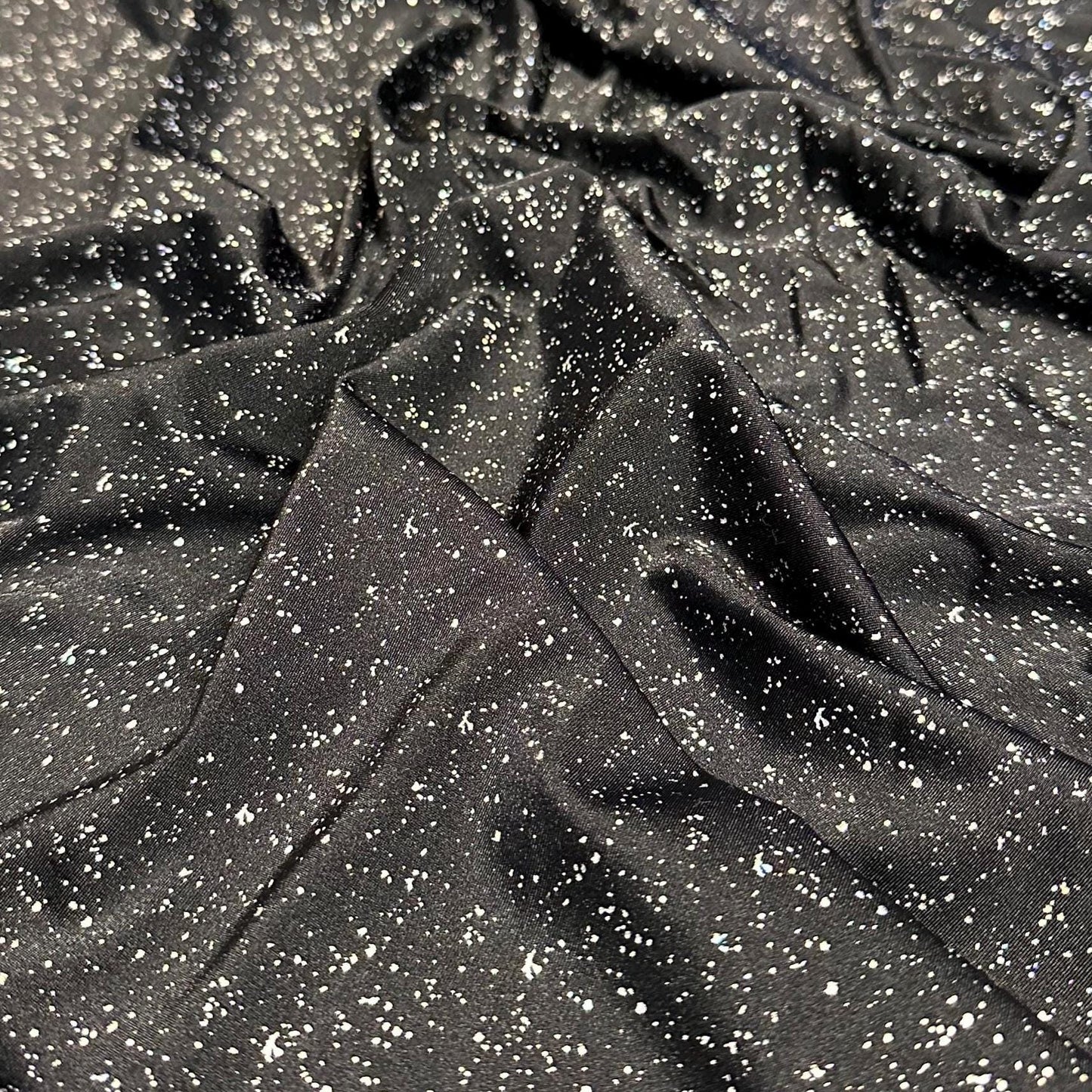 4 Way Stretch Print Nylon Spandex Fabric By The Yard Tricot Swim Wear Bikini Active Wear Black Metallic Galaxy Print Foil Lurix Dot