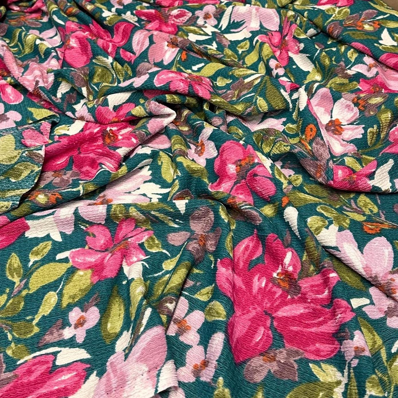 Floral Jacquard Texture Knit Spandex Flower Tropical Fabric By The Yard Bubble Knit Spandex Texture Knit