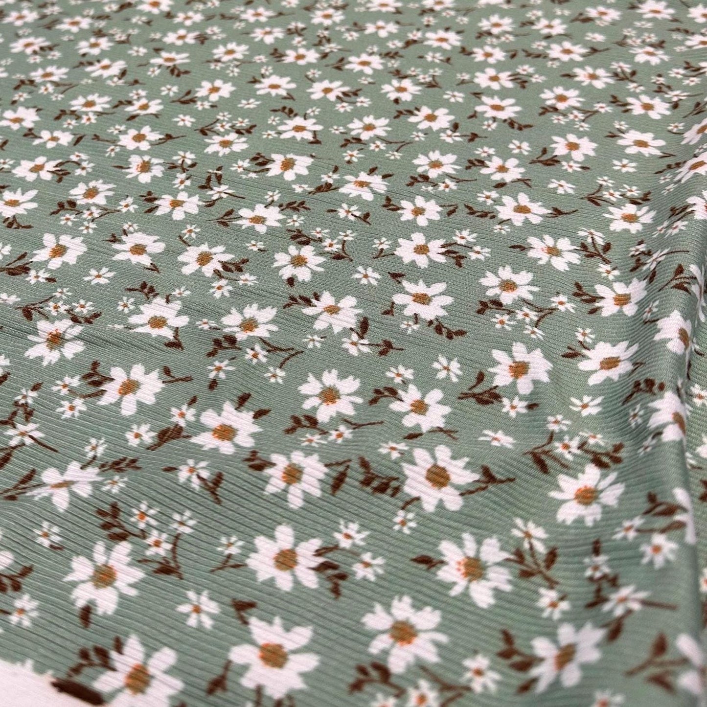 DBP 4x2 Rib Knit Mini Flower Double Brushed Polyester Spandex Vintage Ditsy Daisy Floral Monotone Sage Fabric By The Yard