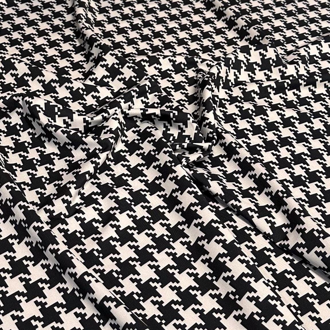 4 Way Stretch Print Nylon Spandex Fabric By The Yard Tricot Swim Wear Bikini Active Wear White Black Houndstooth Print