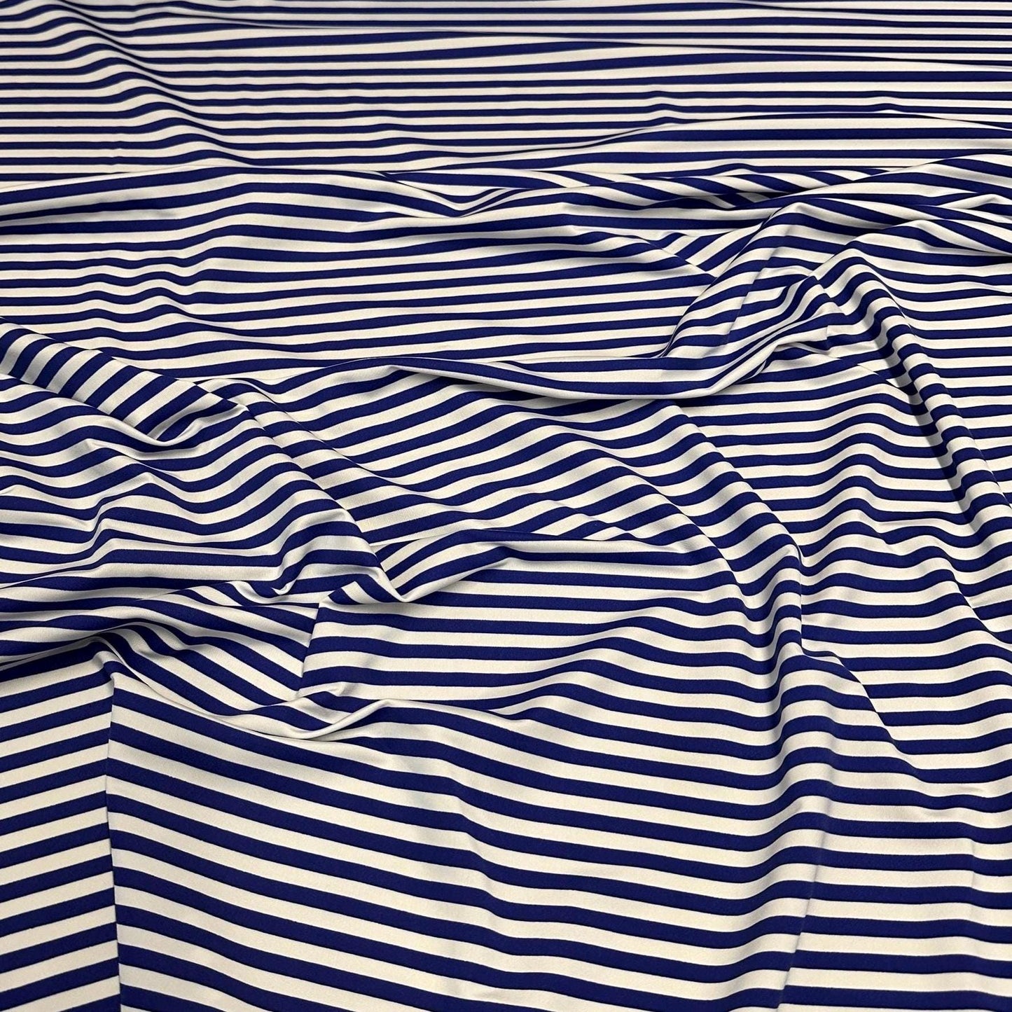 4 Way Stretch Print Nylon Spandex Fabric By The Yard Tricot Swim Wear Bikini Active Wear 1/4 Inch Classic Stripe Royal Blue White