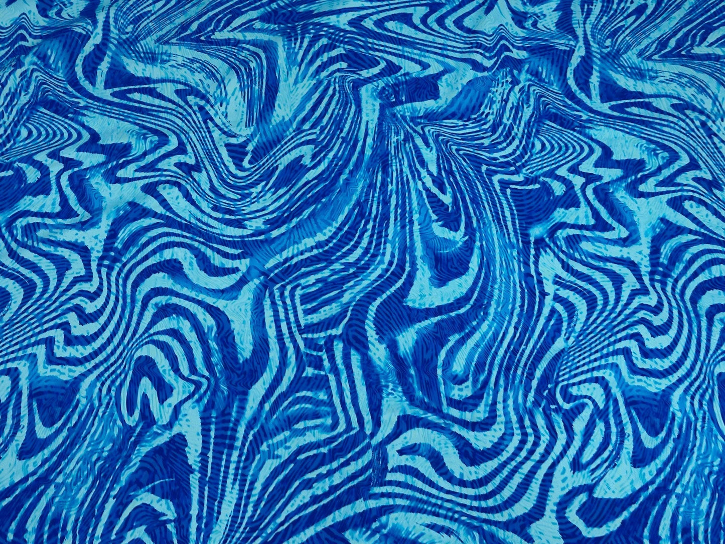 4 Way Stretch Print Nylon Spandex Fabric By The Yard Tricot Swim Wear Bikini Active Wear Aqua Royal Blue Hazy Abstract Swirl