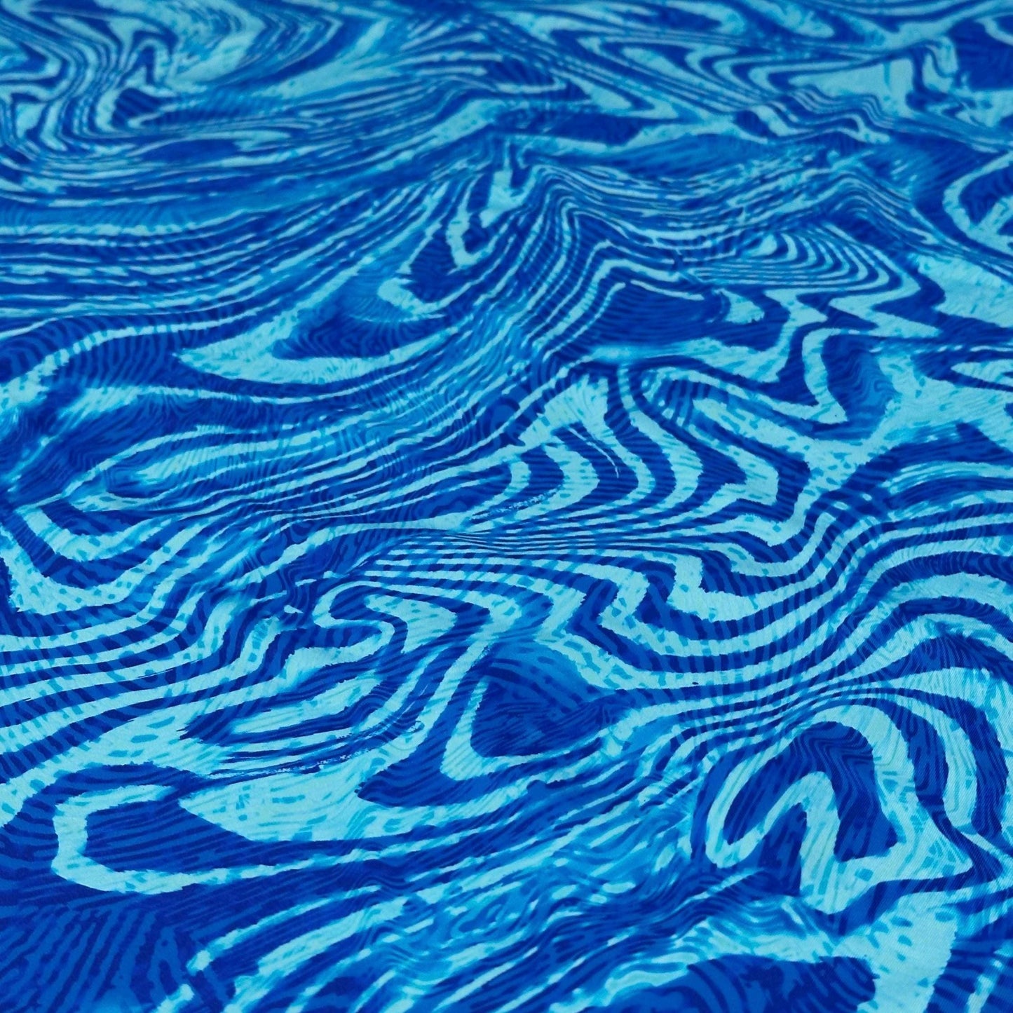 4 Way Stretch Print Nylon Spandex Fabric By The Yard Tricot Swim Wear Bikini Active Wear Aqua Royal Blue Hazy Abstract Swirl