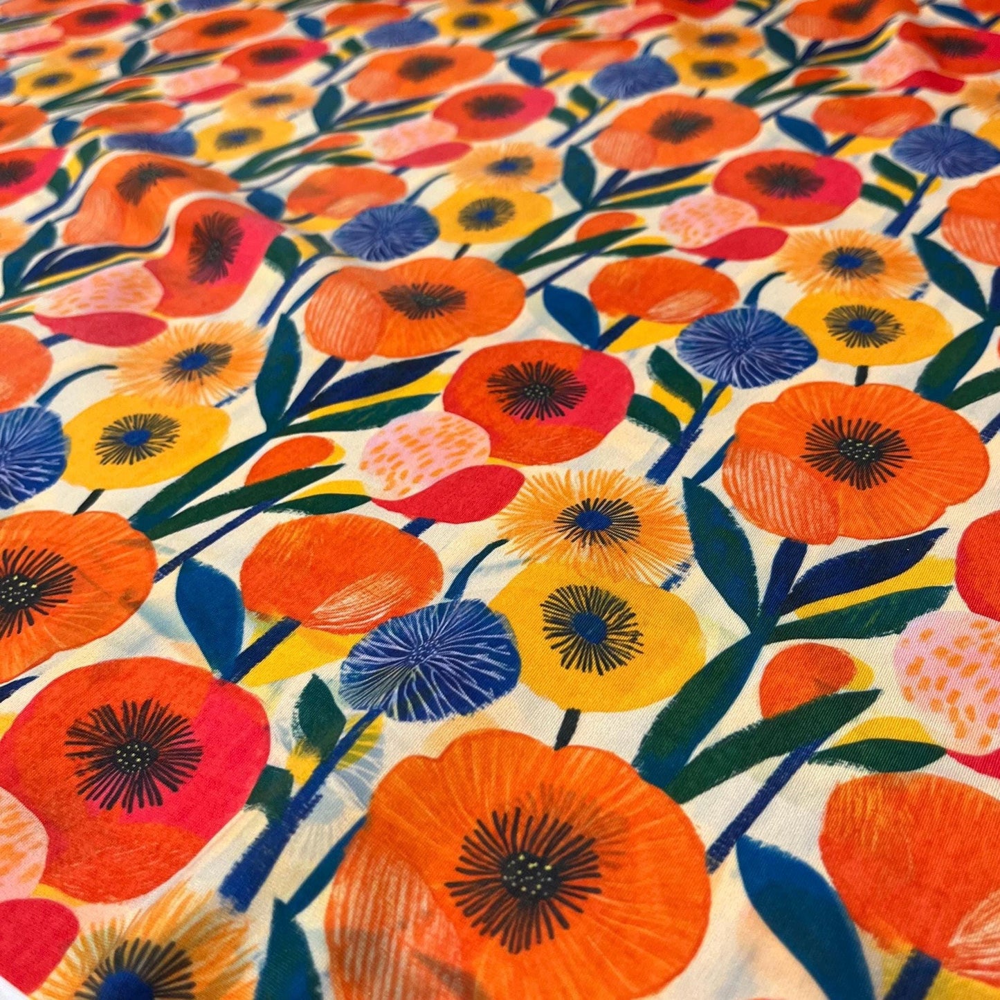 4 Way Stretch Print Spandex Fabric By The Yard Tricot Swim Wear Bikini Abstract Vibrant Bold Multicolor Floral Orange Red Flower