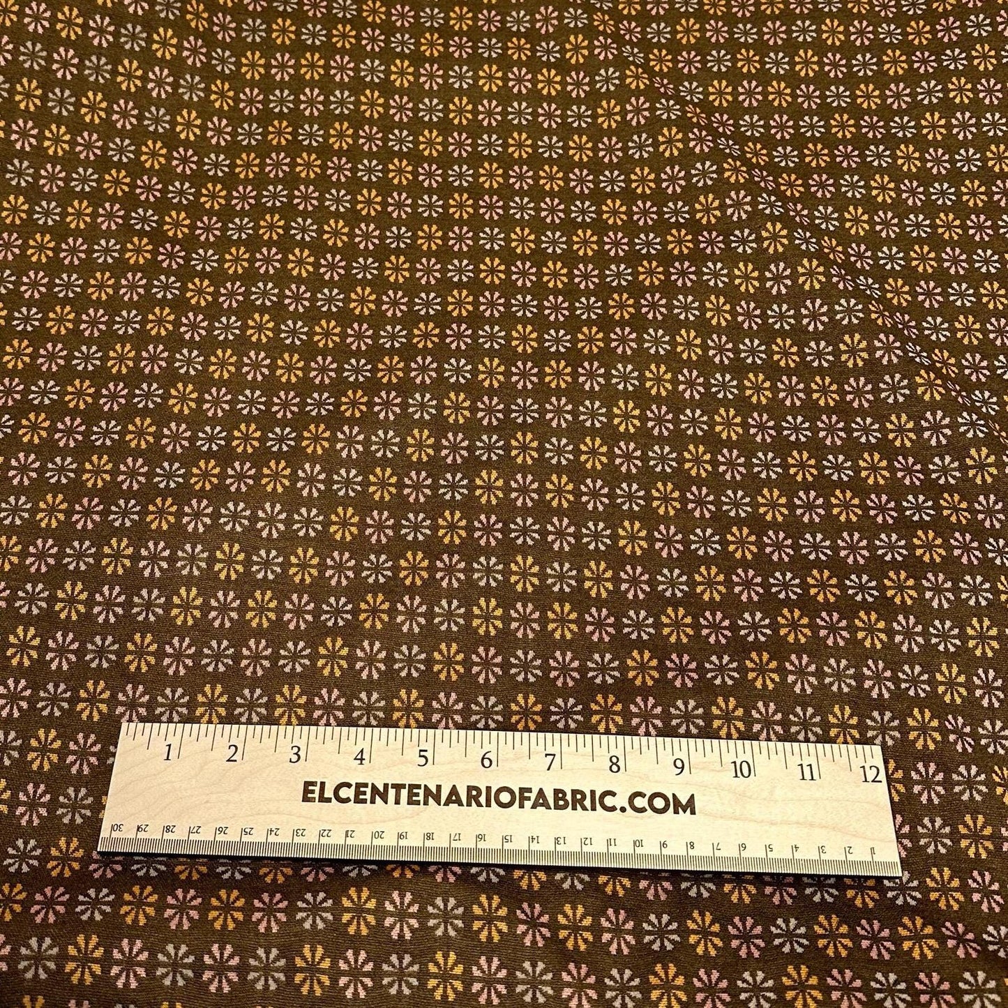 2 Way Stretch Double Knit Vintage Retro 60s 70s Flower Boho Polyester Spandex Fabric By The Yard Brown