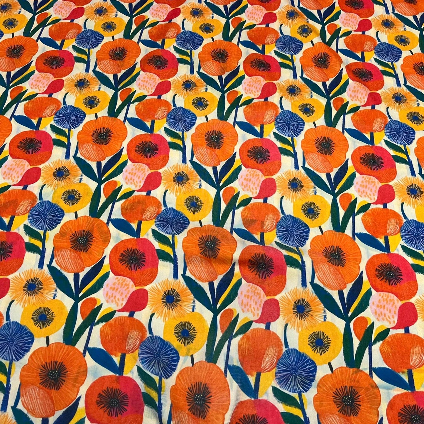 4 Way Stretch Print Spandex Fabric By The Yard Tricot Swim Wear Bikini Abstract Vibrant Bold Multicolor Floral Orange Red Flower