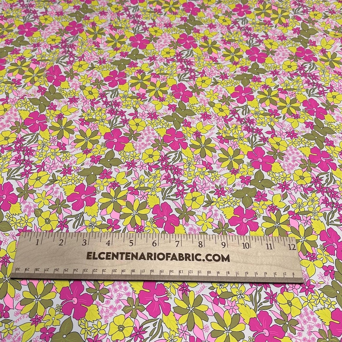 4 Way Stretch Print Nylon Spandex Fabric By The Yard Tricot Swim Wear Bikini Active Wear Yellow Multicolor Daisy 70s Retro Vintage