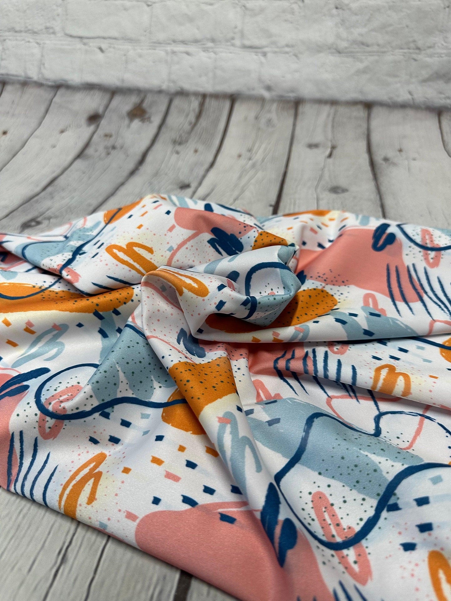 4 Way Stretch Print Spandex Fabric By The Yard Tricot Swim Wear Bikini Abstract Shape Geometric Sage Coral Boho 280 GSM