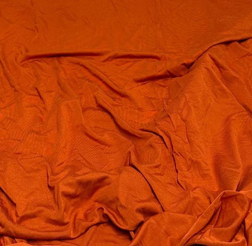 New Colors! 4-Way Stretch Bamboo Fabric| Soft Bamboo Spandex | Fabric By The Yard | For Dresses, Cardigans and Blouses | Orange Rust Color